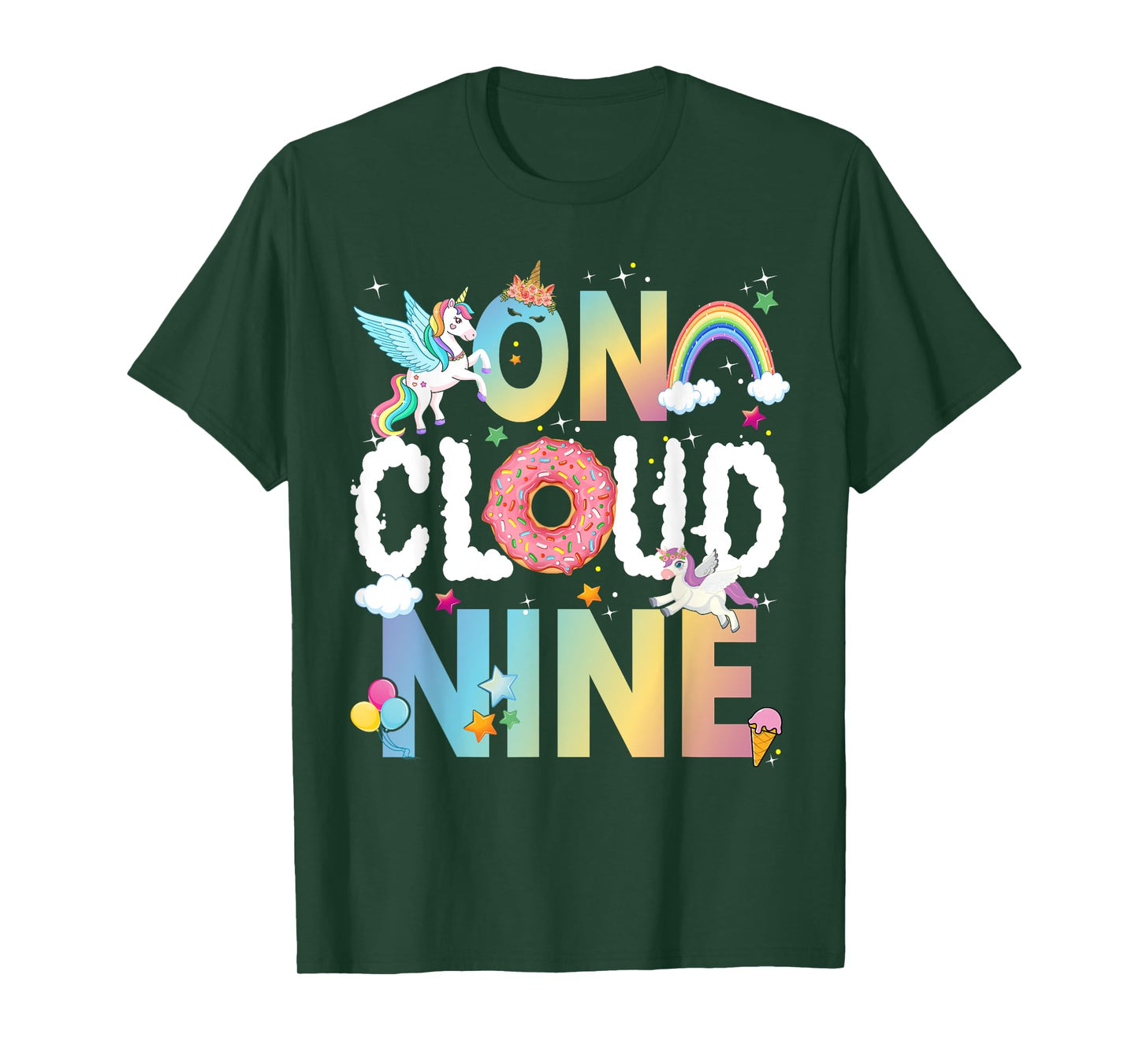 Retro On Cloud Nine Flower Happy 9th Birthday 9 Years Old T-Shirt