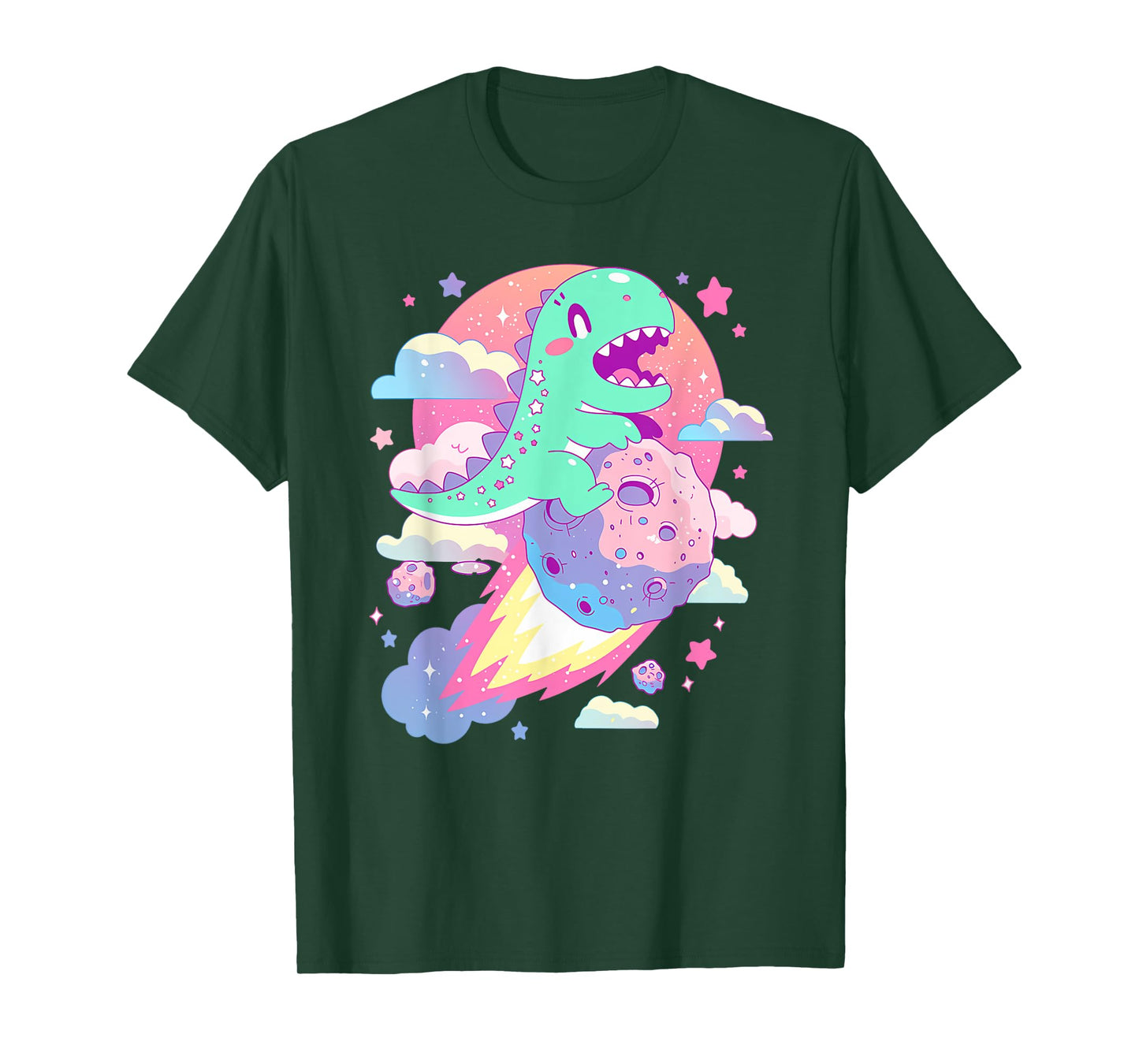Kawaii Pastel Goth Creepy Cute Chibi Dinosaur on a Comet T-Shirt