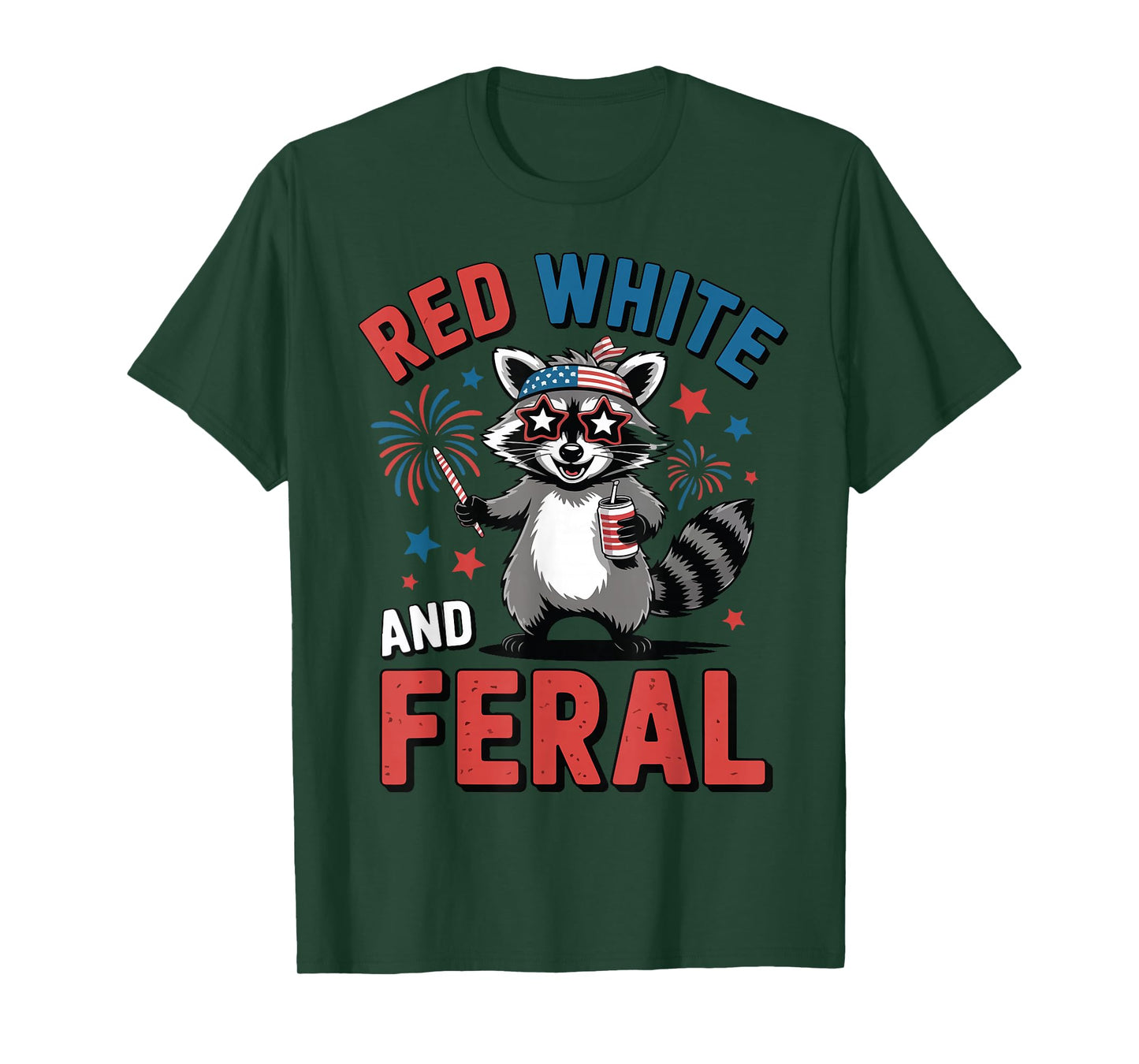 Red White Feral Raccoon Boy Toddler Funny Raccoon Patriotic T-Shirt
