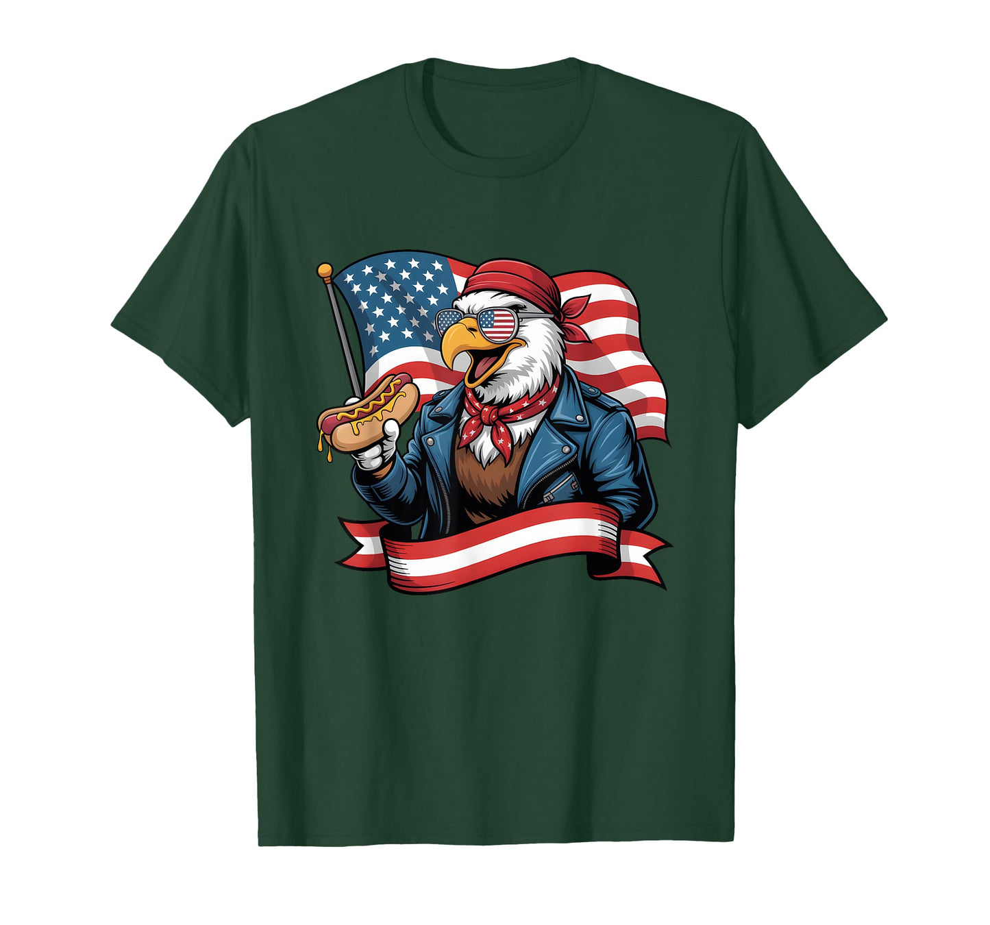 Blad Eagle with American Flag and Hotdog for 4th of july Men Women Kids T-Shirt