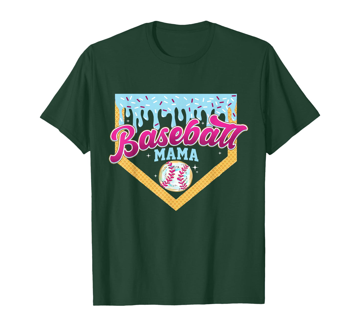 Baseball Mama Home Plate Ice Cream Drip Baseball Mom T-Shirt