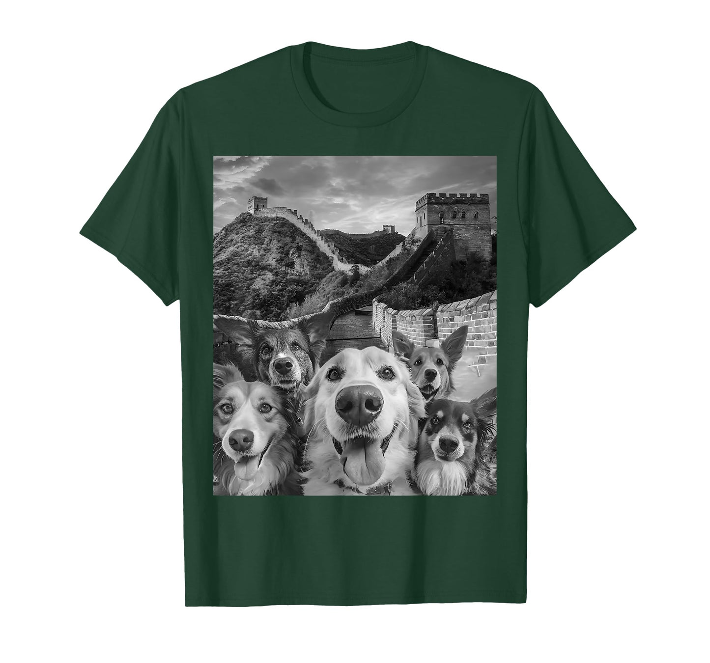 Dog Squad Selfie Great Wall Funny Animal Casual Outfit T-Shirt