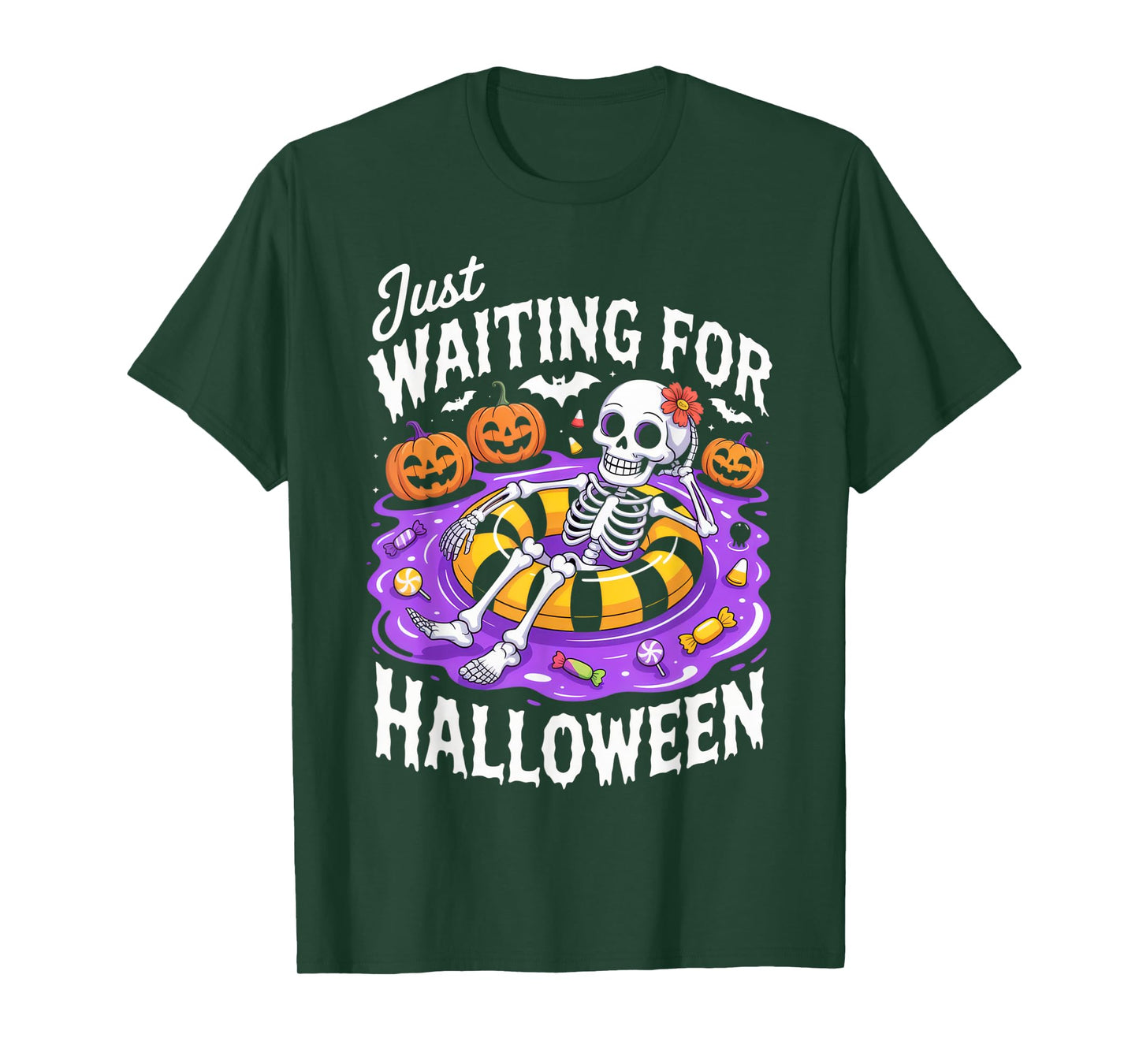 Just Waiting for Halloween Skeleton Humor Spooky Vibes Party T-Shirt