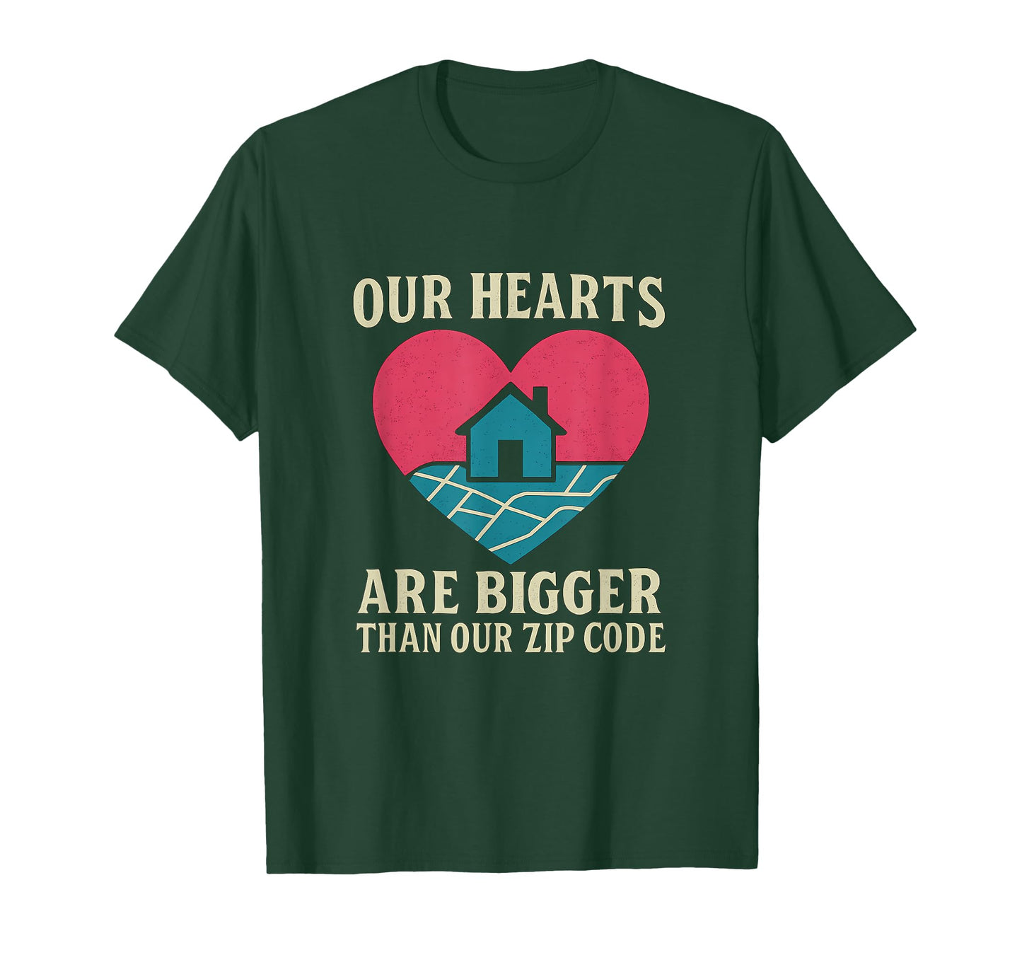Community Pride Heart Map Graphic Magenta Teal White T-Shirt