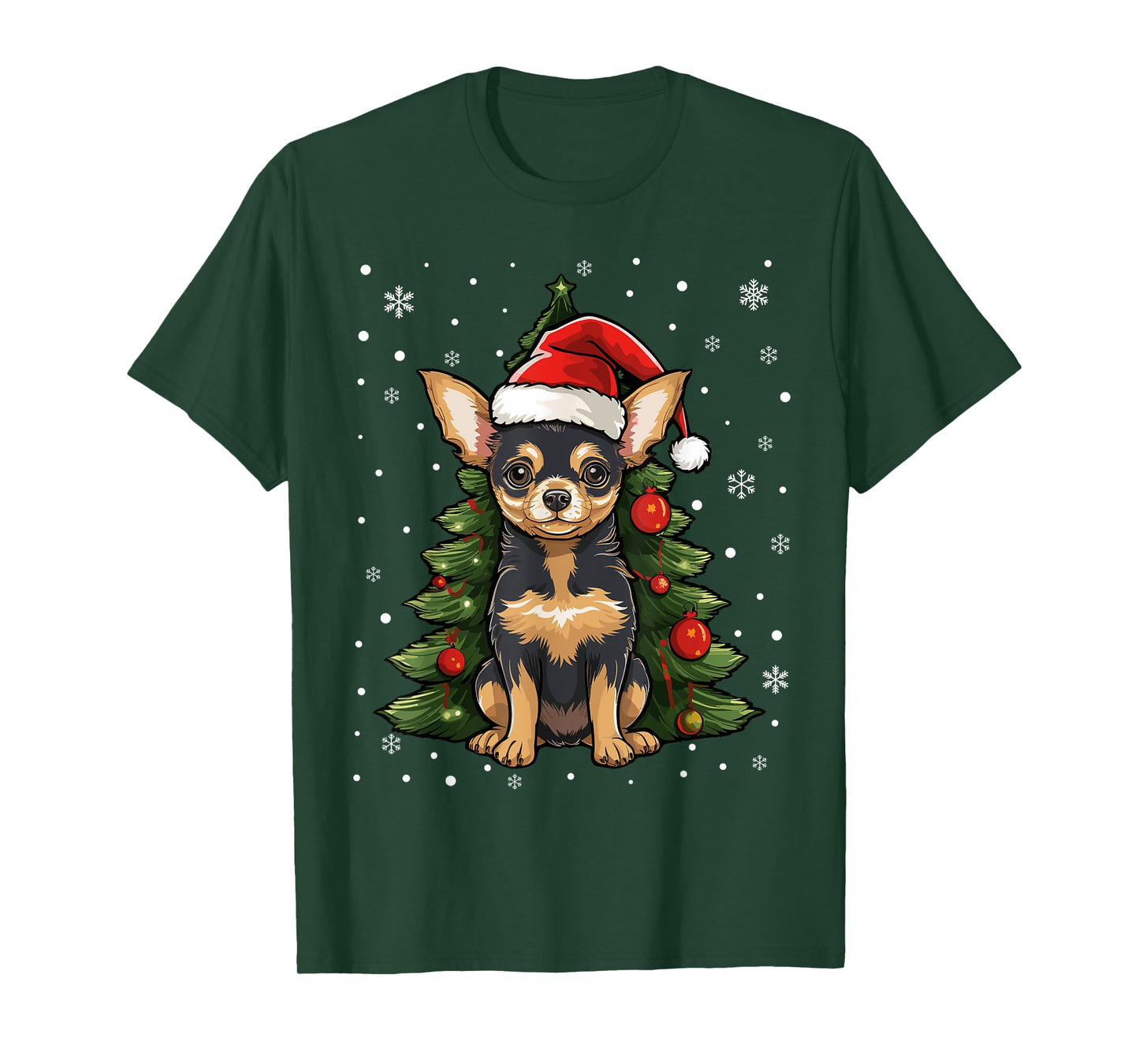 Chihuahua Dog Christmas Tree Santa Hat Xmas Pajama T-Shirt