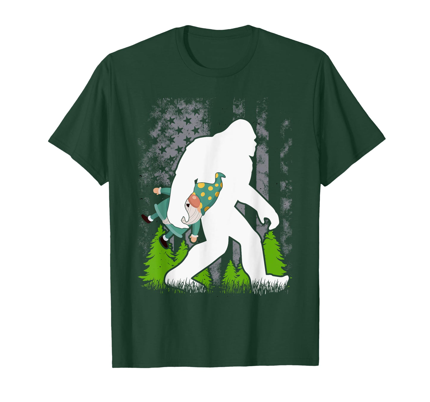 Bigfoot Carrying Gnome Funny Cute Sasquatch T-Shirt