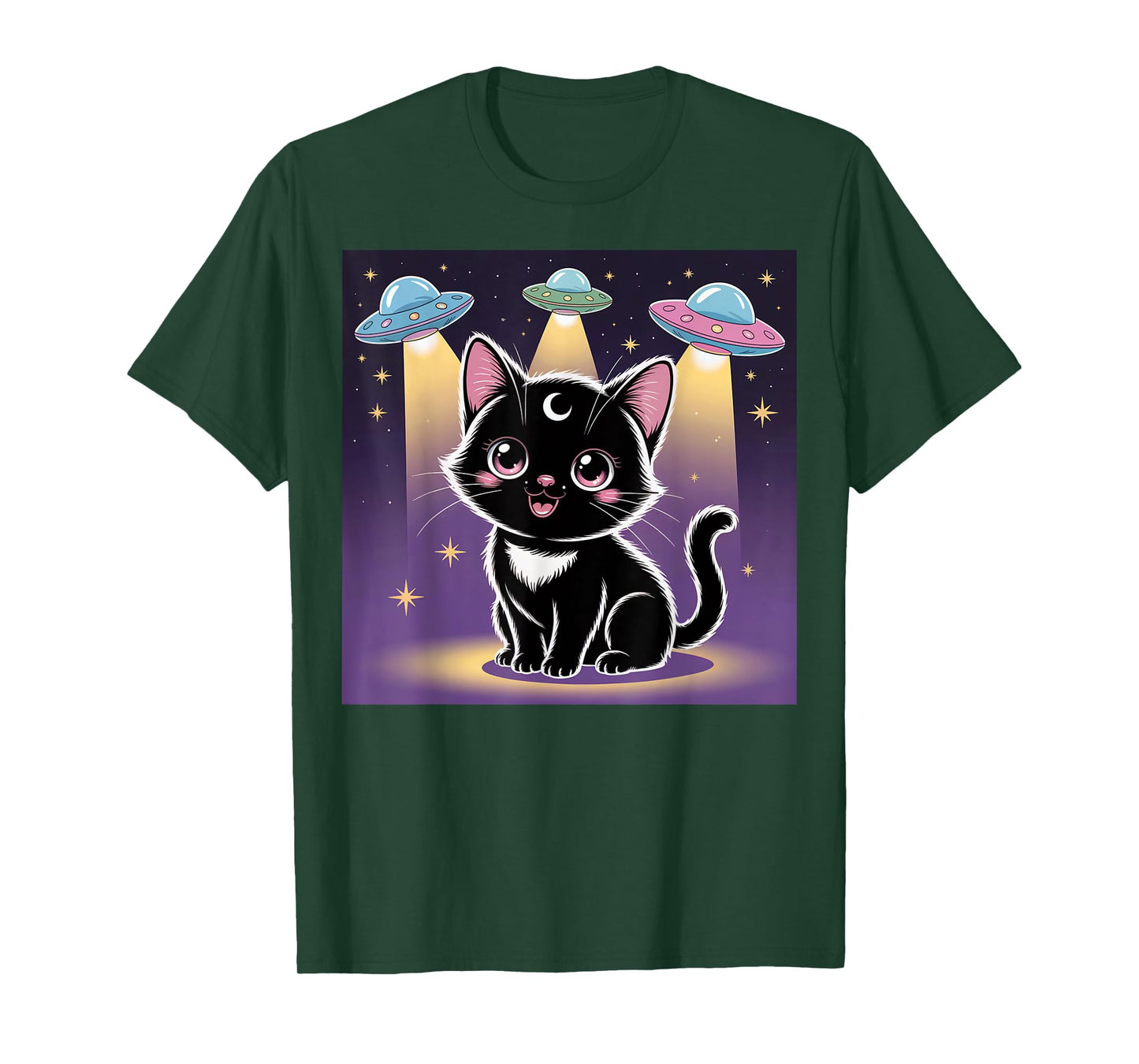 Black Cat Alien UFOs Cute Kawaii Goth Girl Clothes Pink Goth T-Shirt