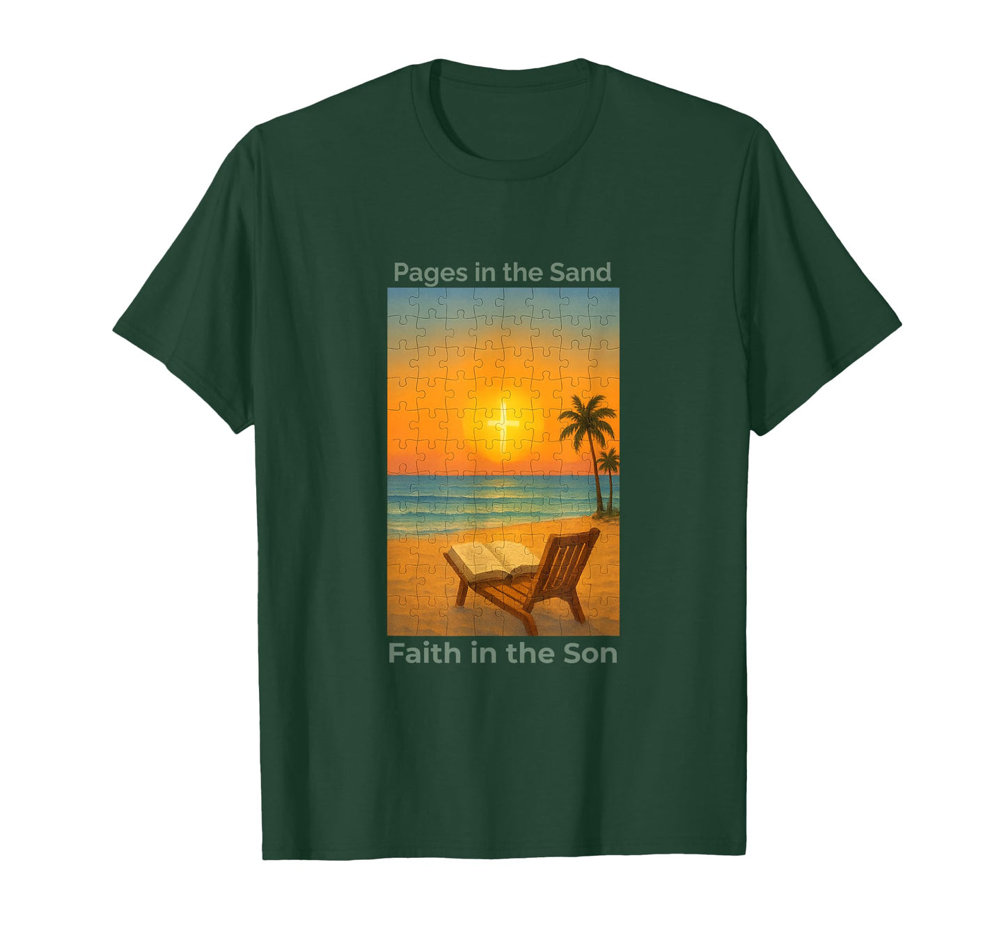 Pages in The Sand Faith Beach Son/Sunrise Puzzle T-Shirt
