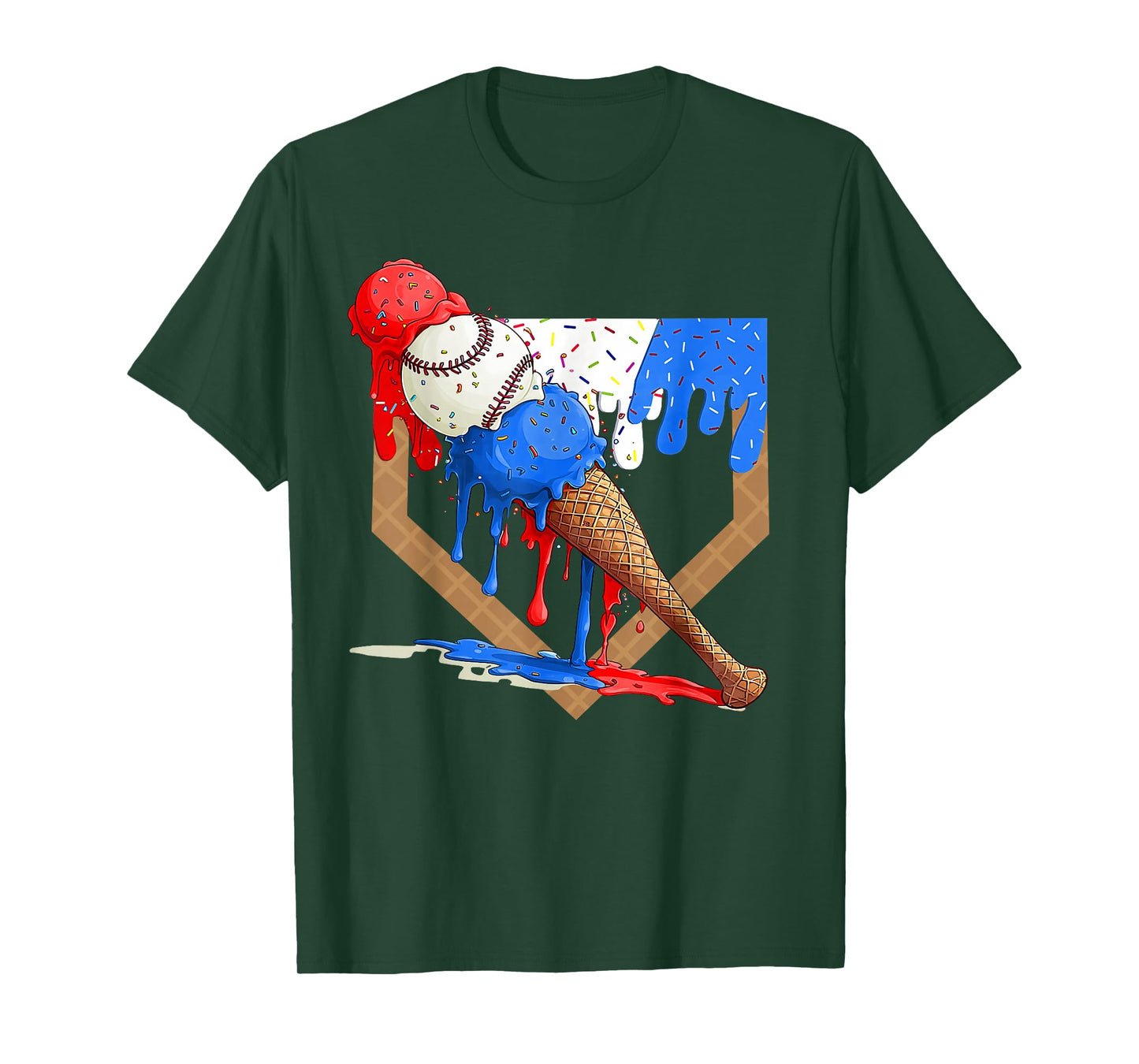 4th of July Red White and Blue Baseball Ice Cream Drip Boys T-Shirt