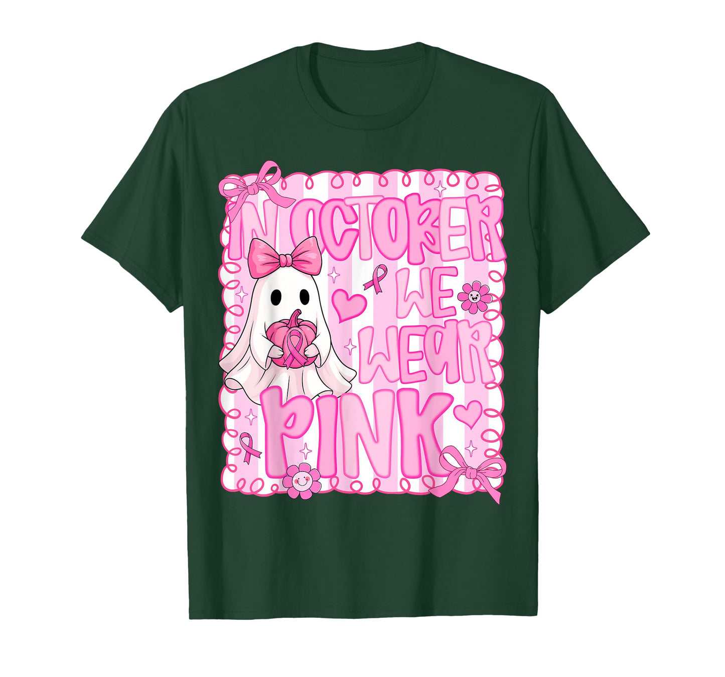 In October We Wear Pink Cute Ghost Halloween Breast Cancer T-Shirt