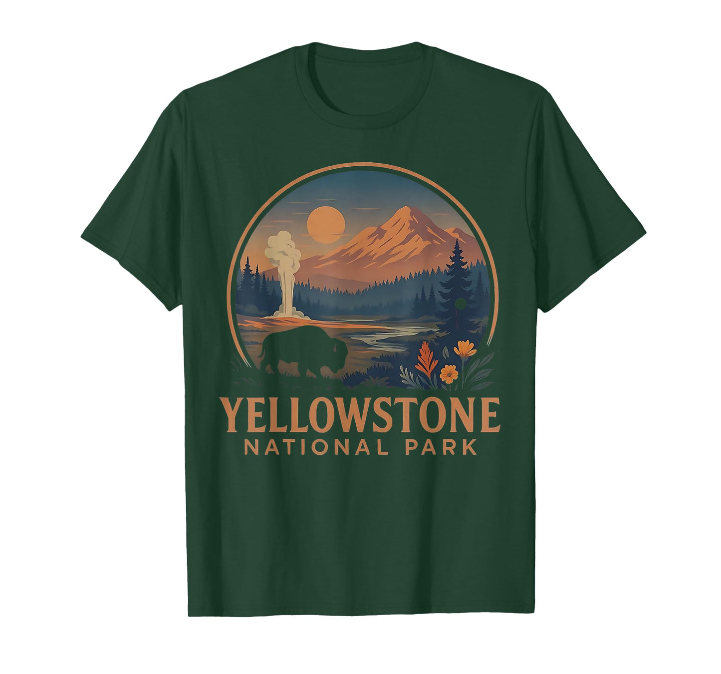 Yellowstone National Park US Bison Vintage Hiking Camping T-Shirt