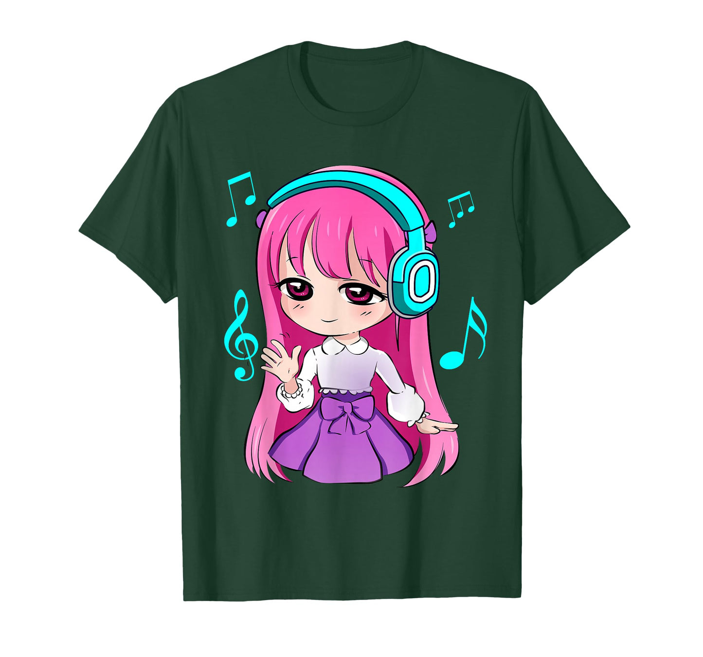 Anime and Music Girl for Teen Chibi Graphic Anime Girl T-Shirt