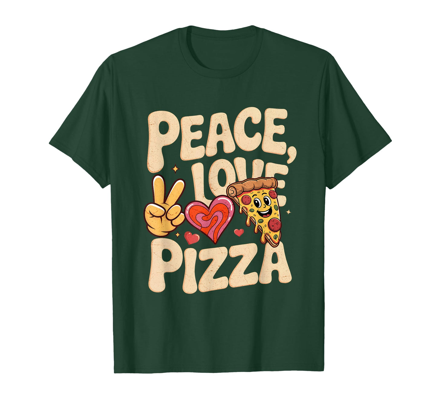 Peace Love Pizza Fun Retro Fast Food Lovers Meme Pizza Face T-Shirt