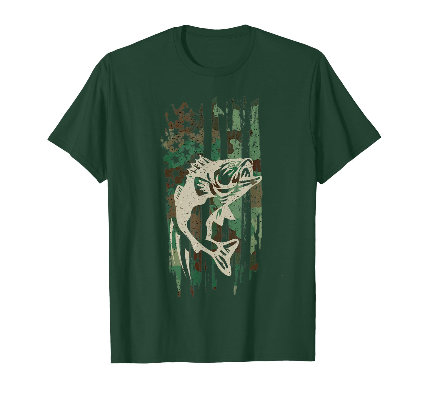 Camouflage American US Flag Bass Fishing Fisherman Men Boys T-Shirt