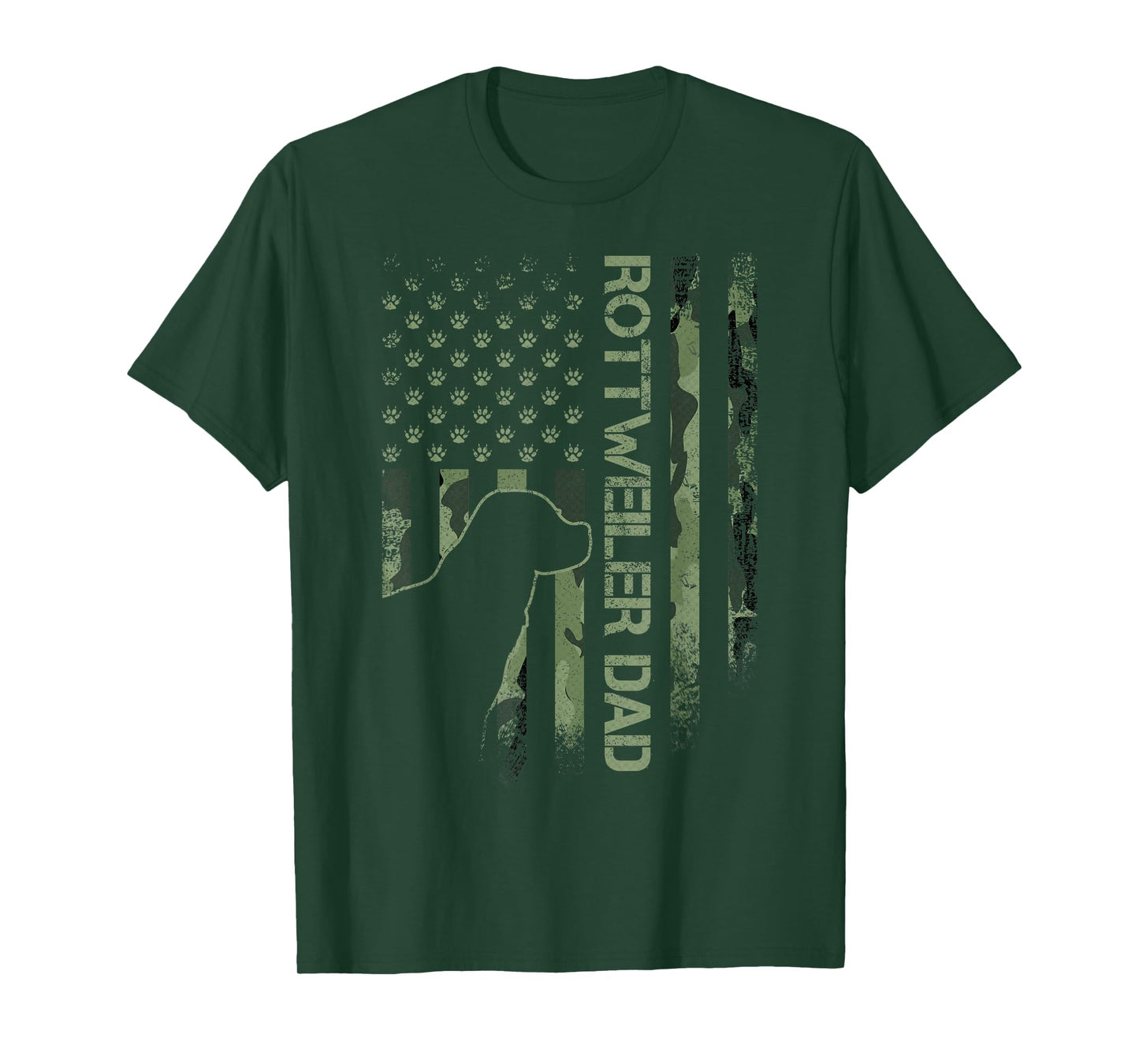 Vintage USA Camo Flag Proud Rottweiler Dad Rottie Silhouette T-Shirt