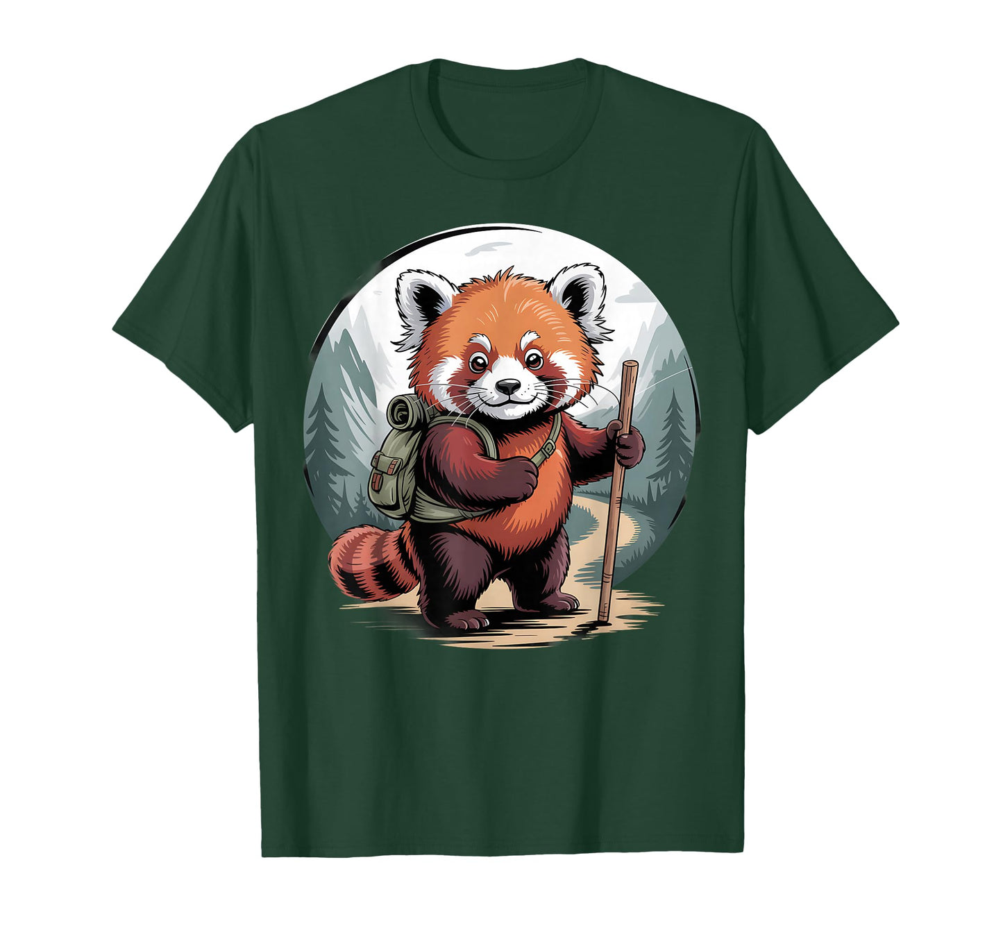 Adorable Red Panda Hiking in Forest with Backpack T-Shirt