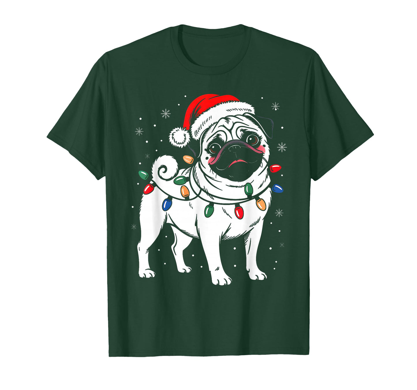 Cute Pug Dog Christmas Lights Santa Hat Funny Xmas Pajamas T-Shirt