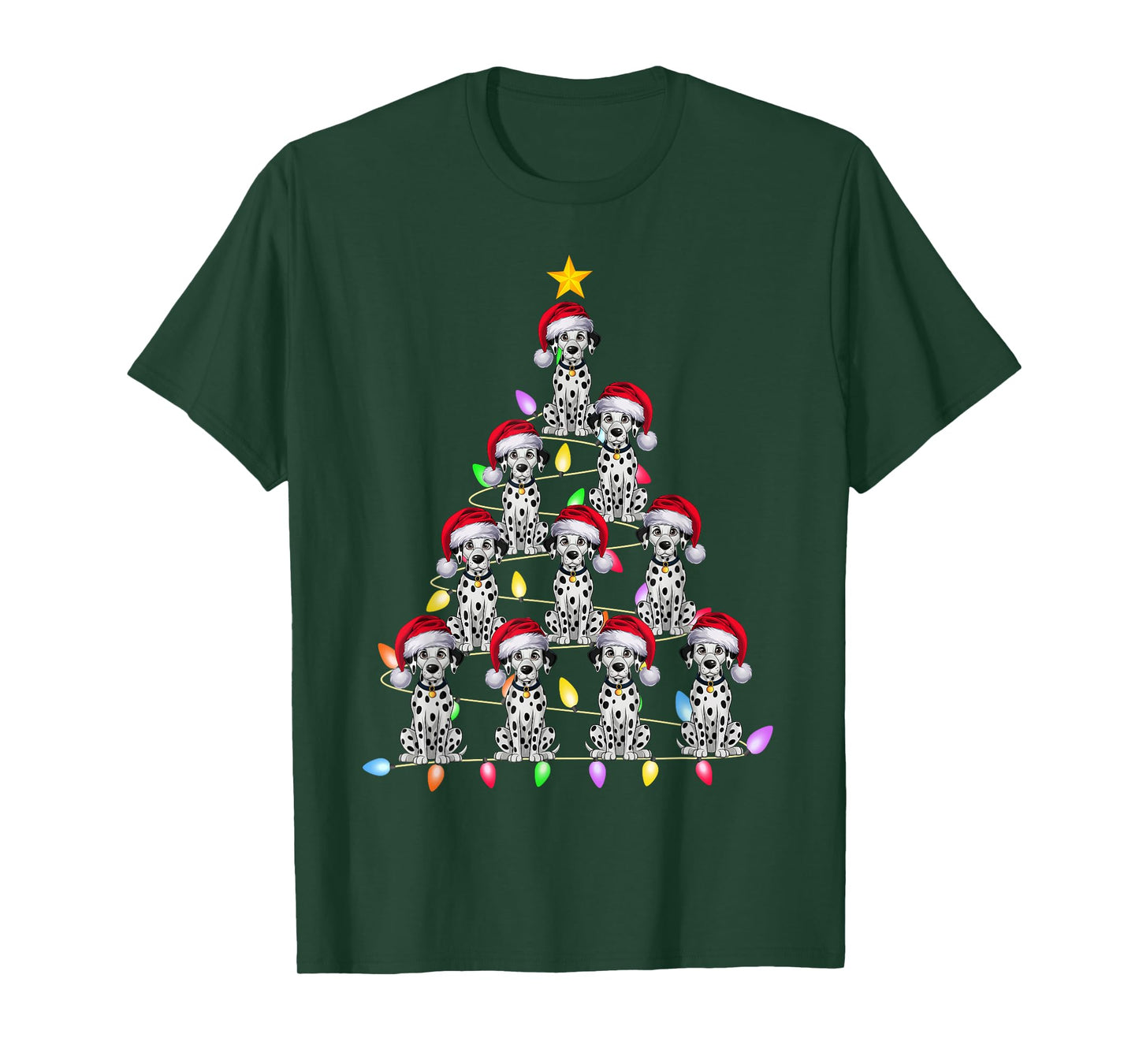 Christmas Tree Lights Men Women Santa Dalmatian Dog Xmas PJs T-Shirt