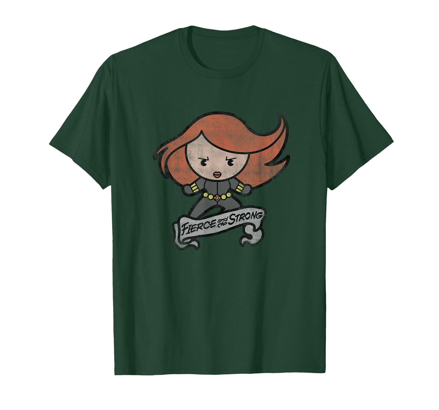 Marvel Kawaii Fierce And Strong Chibi Black Widow Distressed T-Shirt