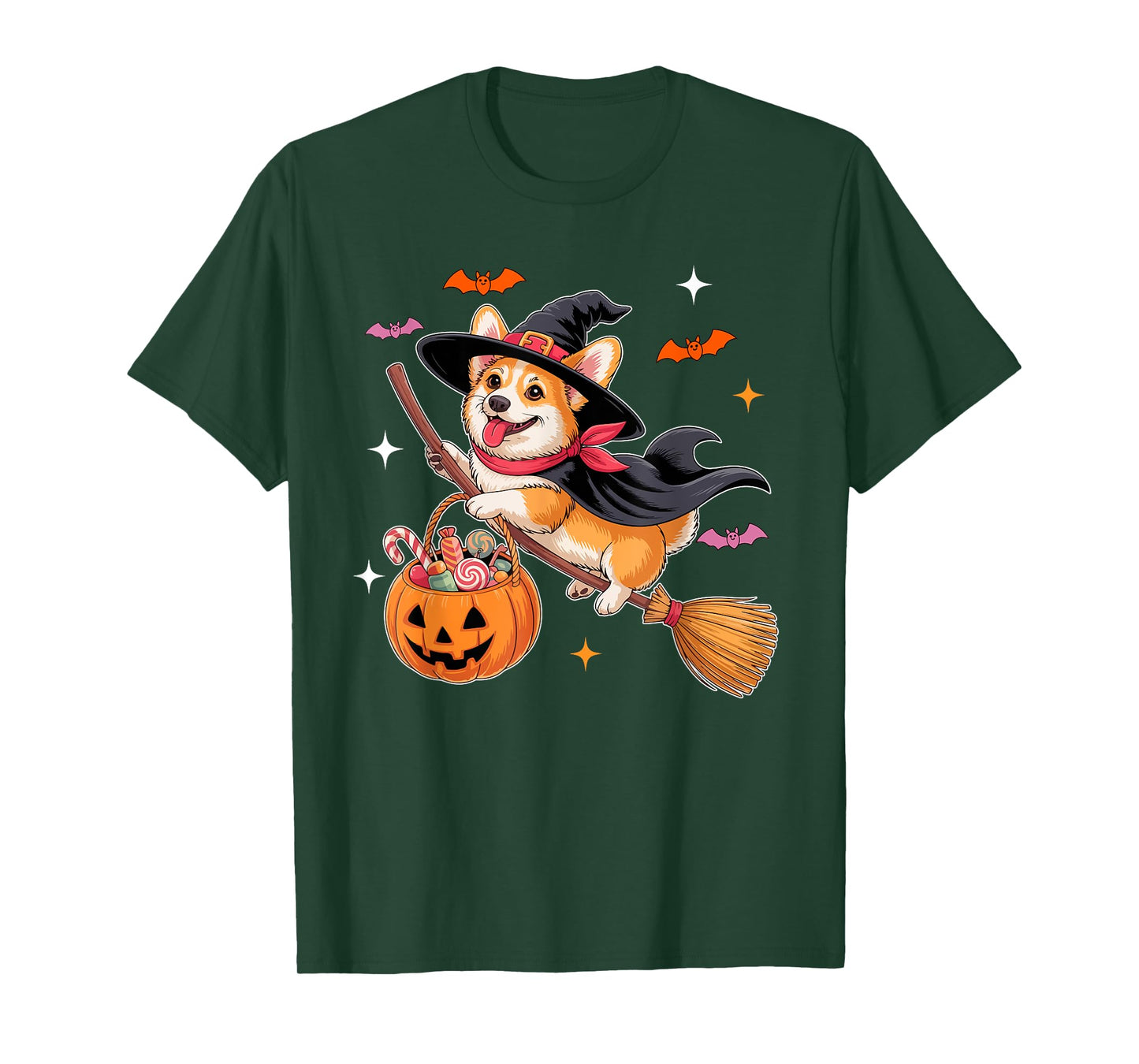 Corgi Cosplay Witch On Broomstick Halloween Owner Kids T-Shirt