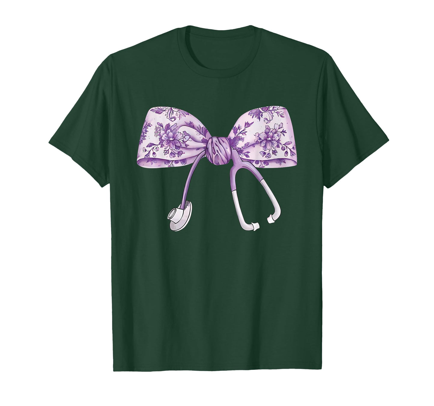Cute Floral purple Coquette Bow Stethoscope Nurse Doctor T-Shirt
