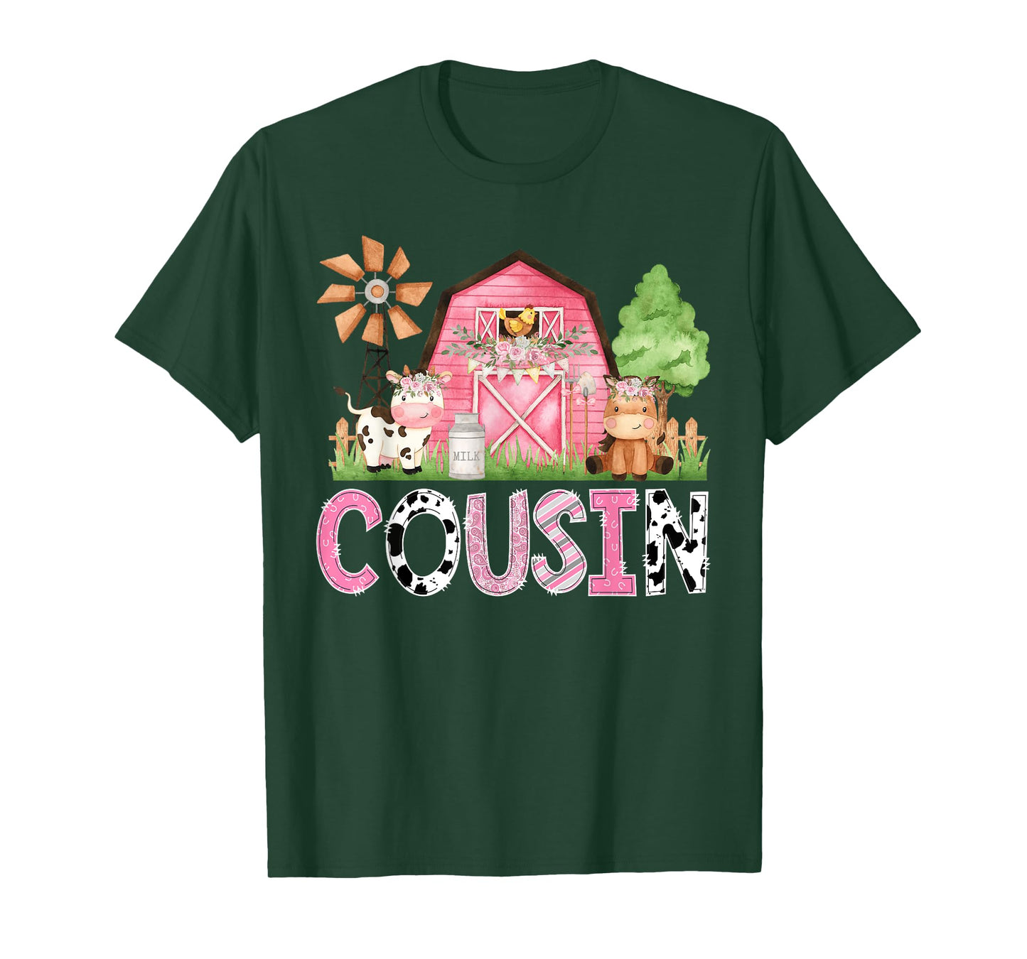 Cousin Pink Farm Cow Kids Birthday Matching Family T-Shirt