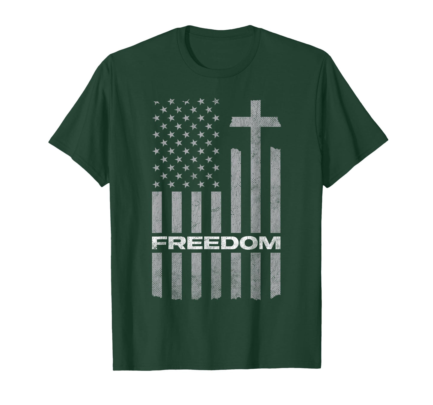 Freedom Distressed American Flag Cross Christian T-Shirt