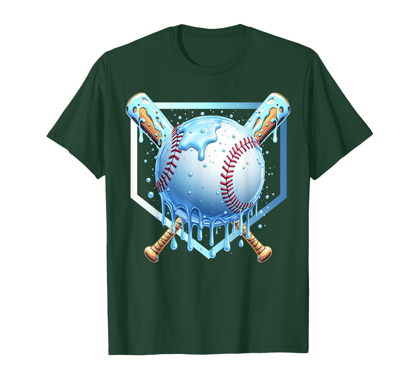 Baseball Drip For Boys Home Plate Ice Cream Drip Youth Sport T-Shirt