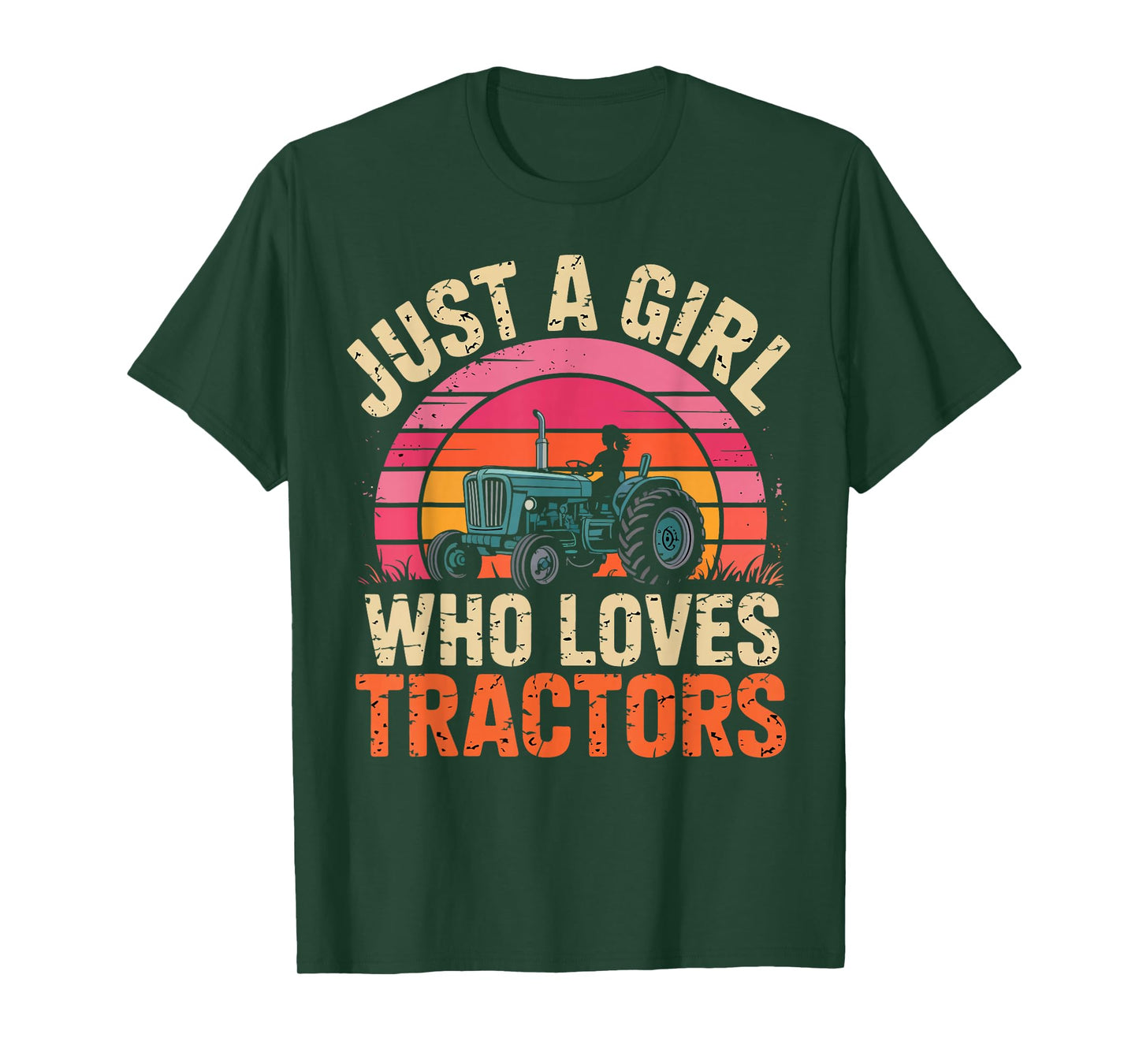 Just a Girl Who Loves Tractors Retro Sunset Gifts for Girls T-Shirt