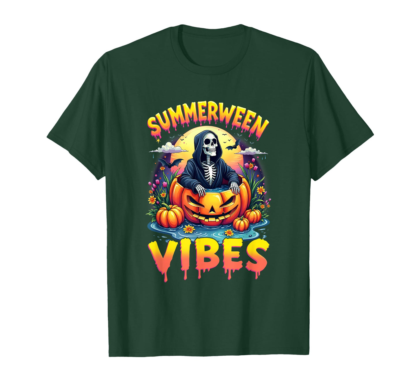 Summer Watermelon Summerween Vibes Skeleton Jack-O-Lantern T-Shirt