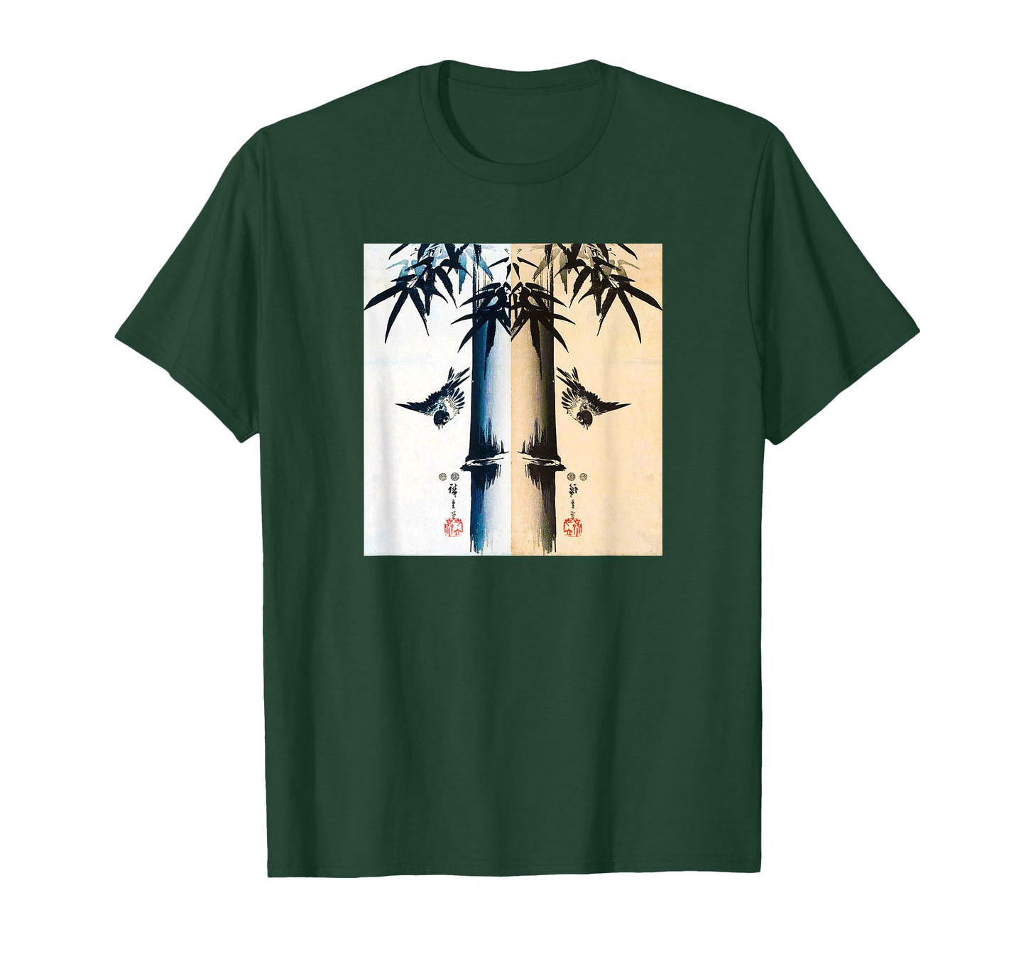 Japanese Bird and Bamboo Ancient Japanese Art Design T-Shirt