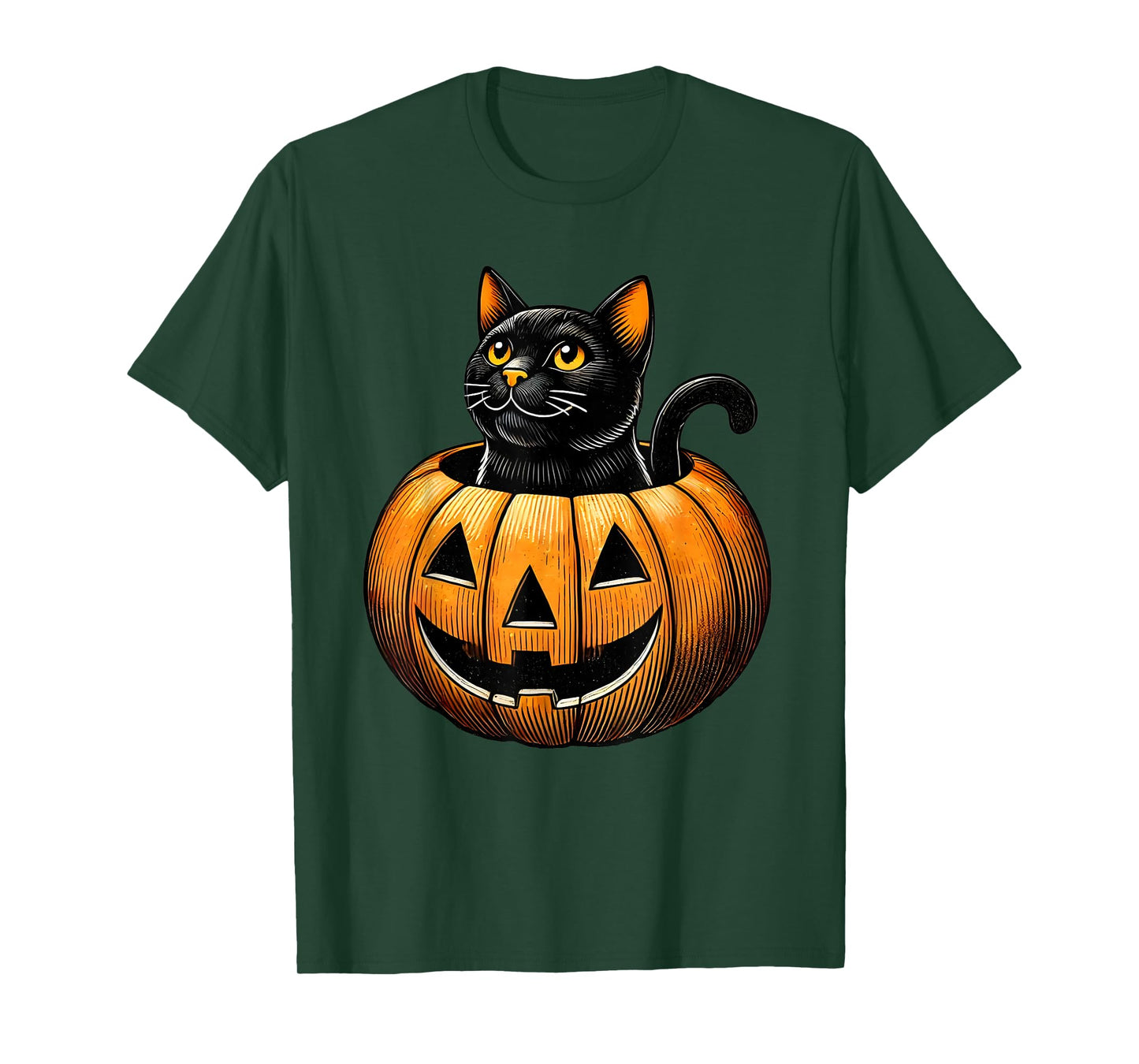Retro Black Cat in Pumpkin Fun Halloween Costume Men Women Kids T-Shirt