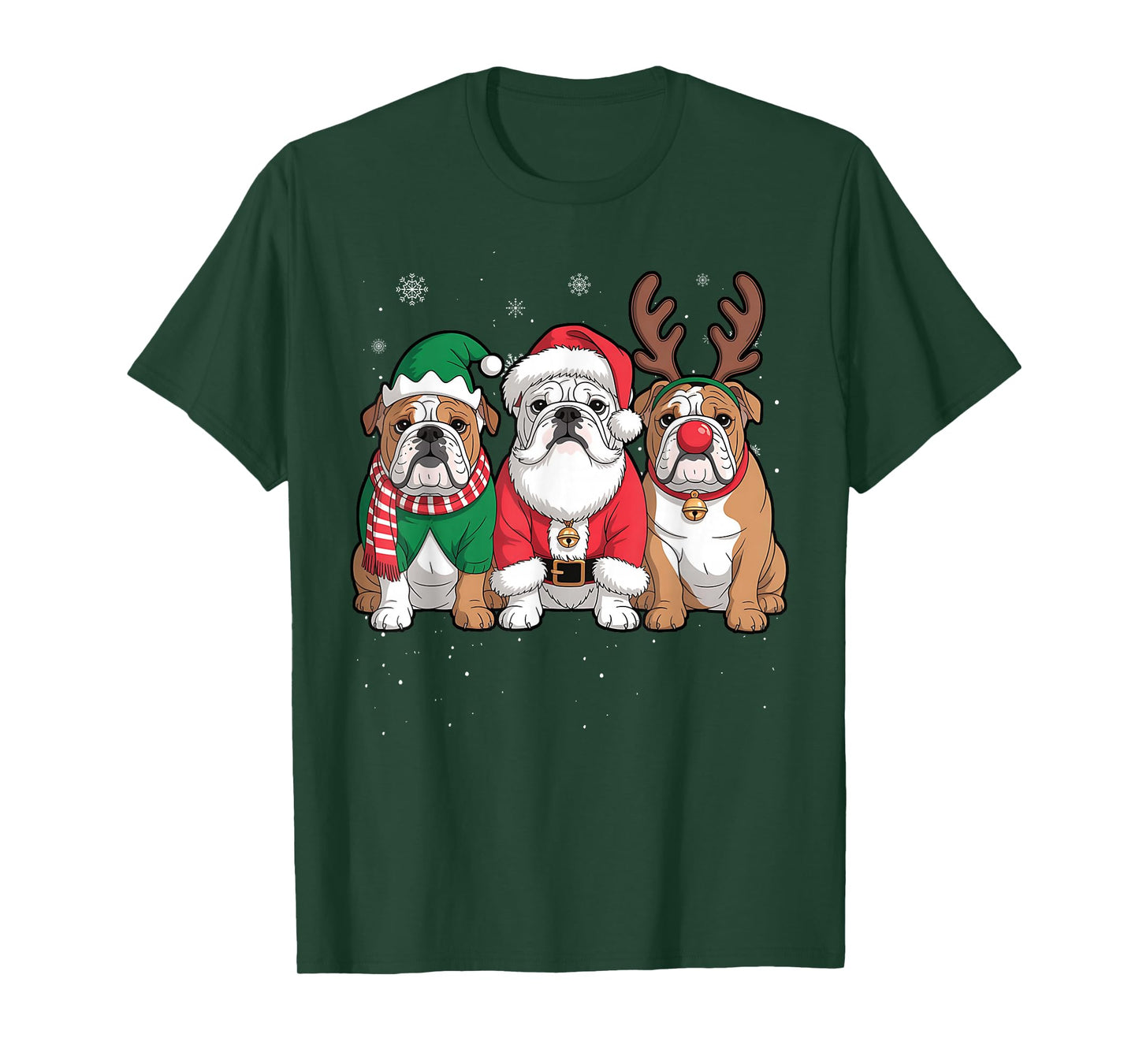 Funny Santa Reindeer English Bulldog Dog Women Men Christmas T-Shirt