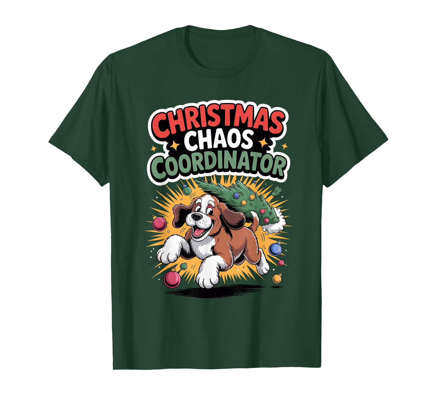 Christmas Chaos Coordinator Xmas Puppy Funny St Bernardoodle T-Shirt