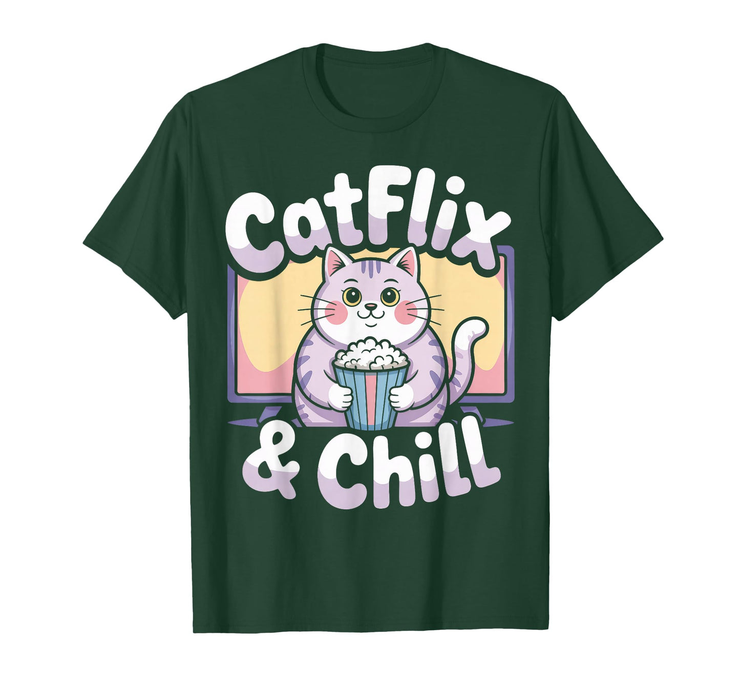 Catflix & Chill Cozy Cat Cartoon Relaxing Kitty Kawaii Art T-Shirt