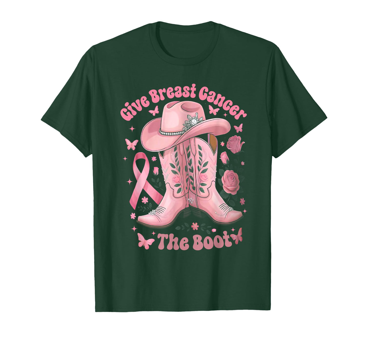 Give Breast Cancer The Boot Pink Ribbon Western Cowboy Boots T-Shirt