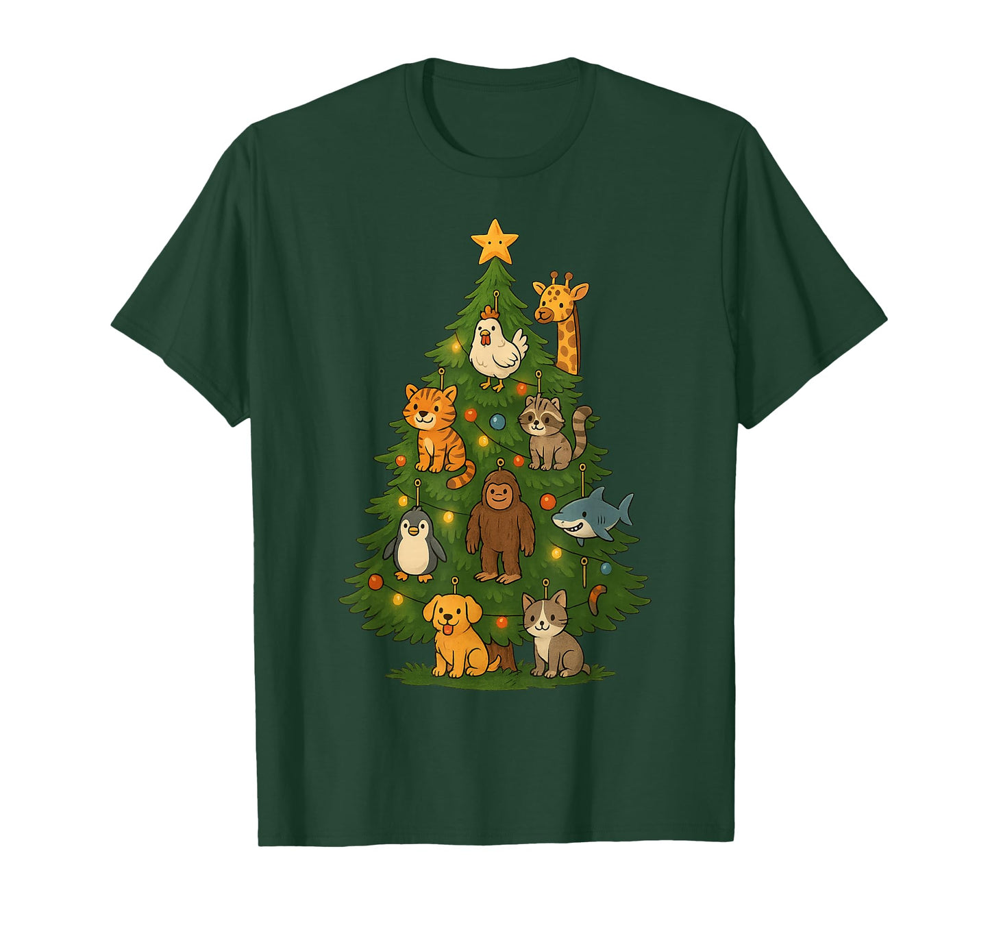 Cute Animals on Christmas Tree Design for Kids Pet Lovers T-Shirt