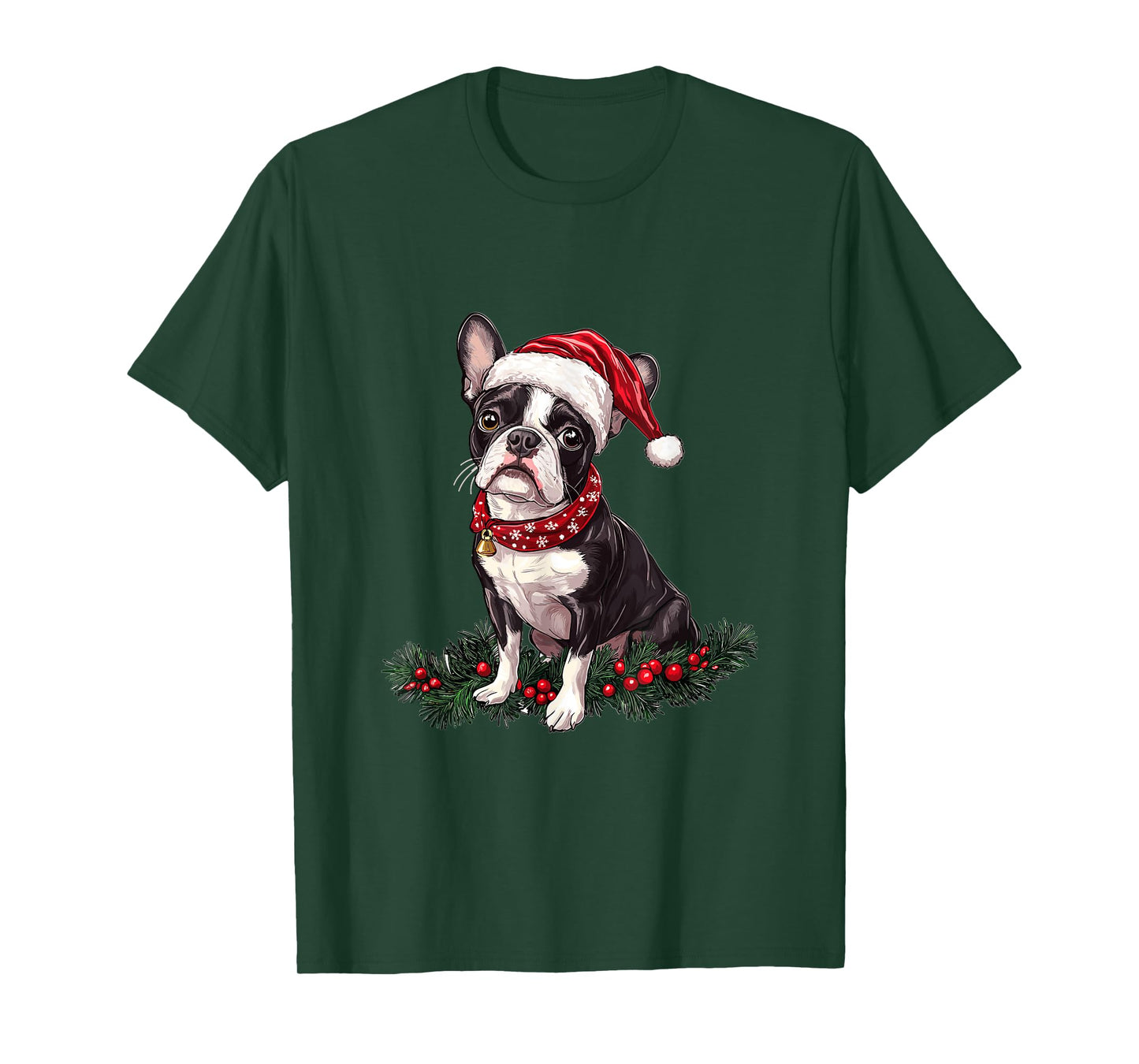 Cute Boston Terrier Dog Christmas Merry X-mas Graphic T-Shirt