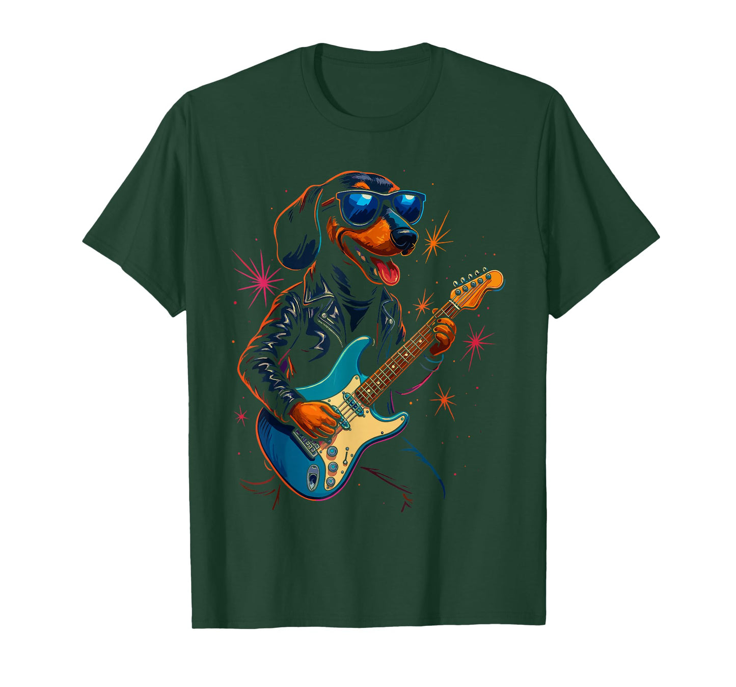 Dachshund Dog Guitar Shirt, Funny Rock and Roll Weenie Dog T-Shirt
