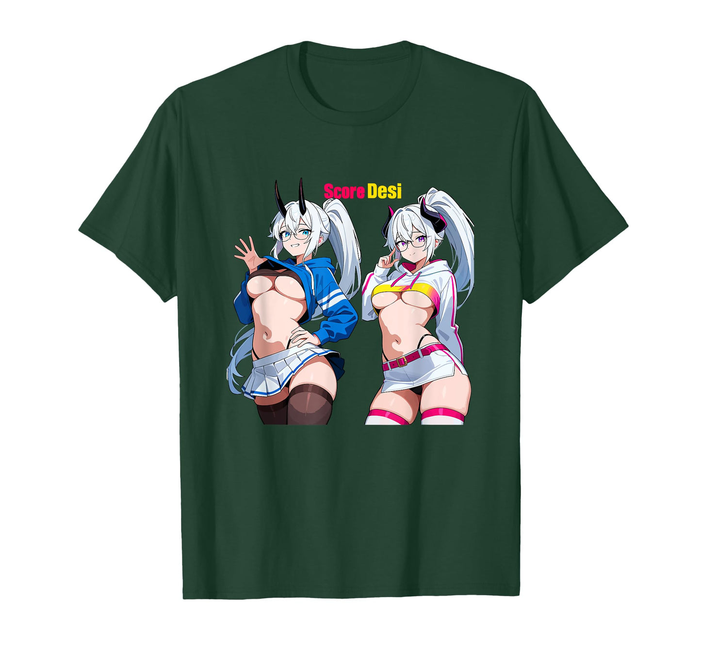 Waifu Sexy Anime Girl Horns Glasses Skirt Japanese Manga T-Shirt