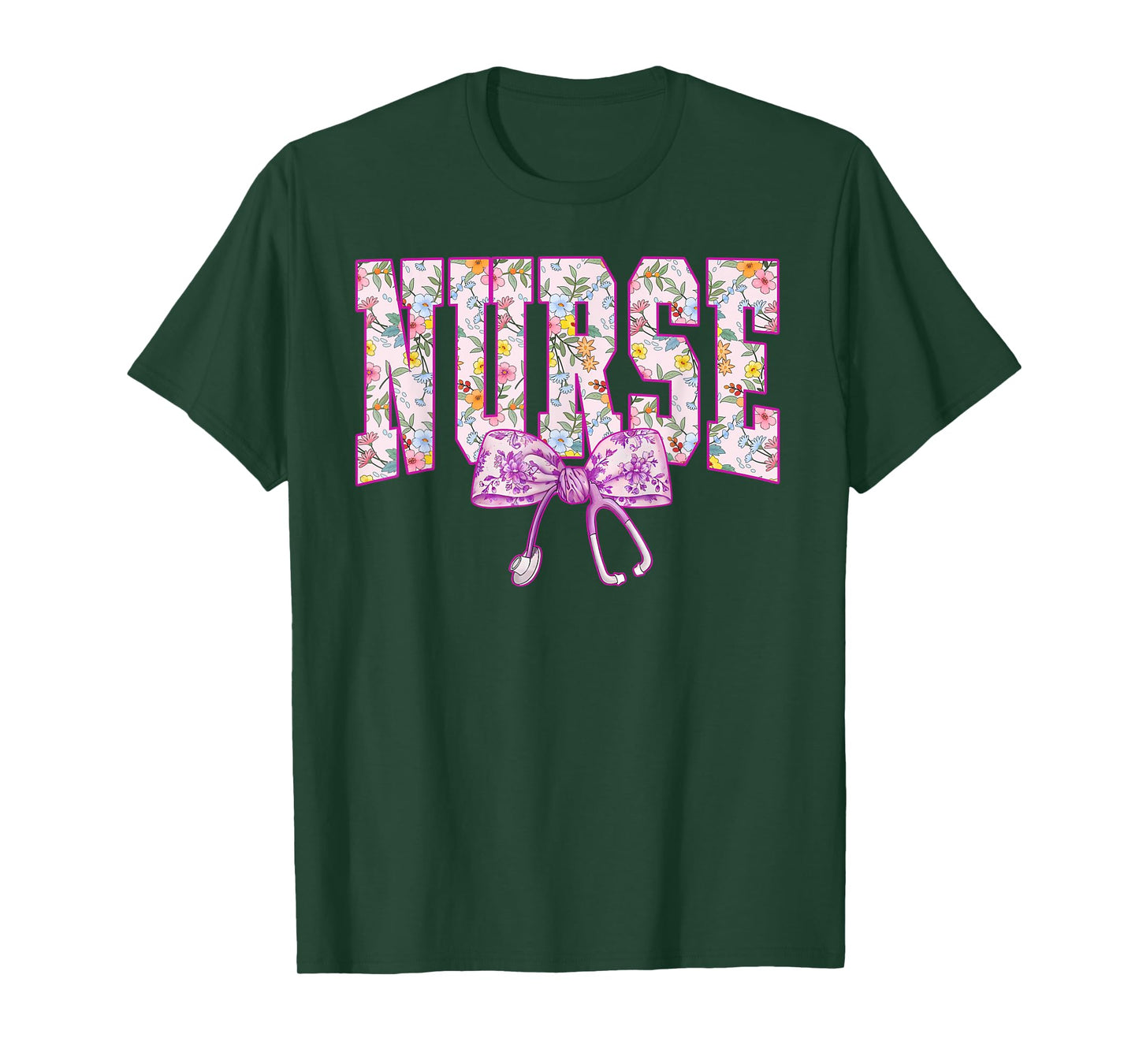 Cute Floral Pink Nurse Coquette Bow Stethoscope Nursing T-Shirt