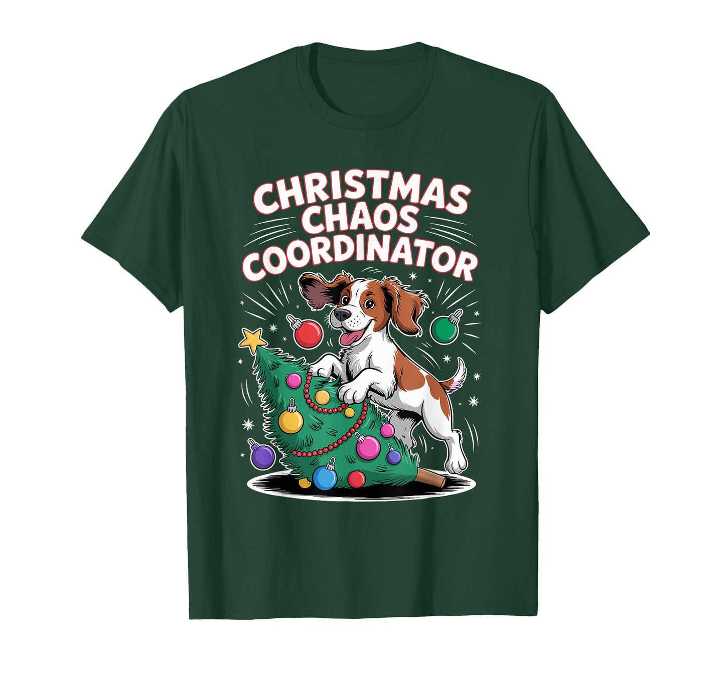 Christmas Chaos Coordinator Xmas Dog Puppy Funny Brittany T-Shirt