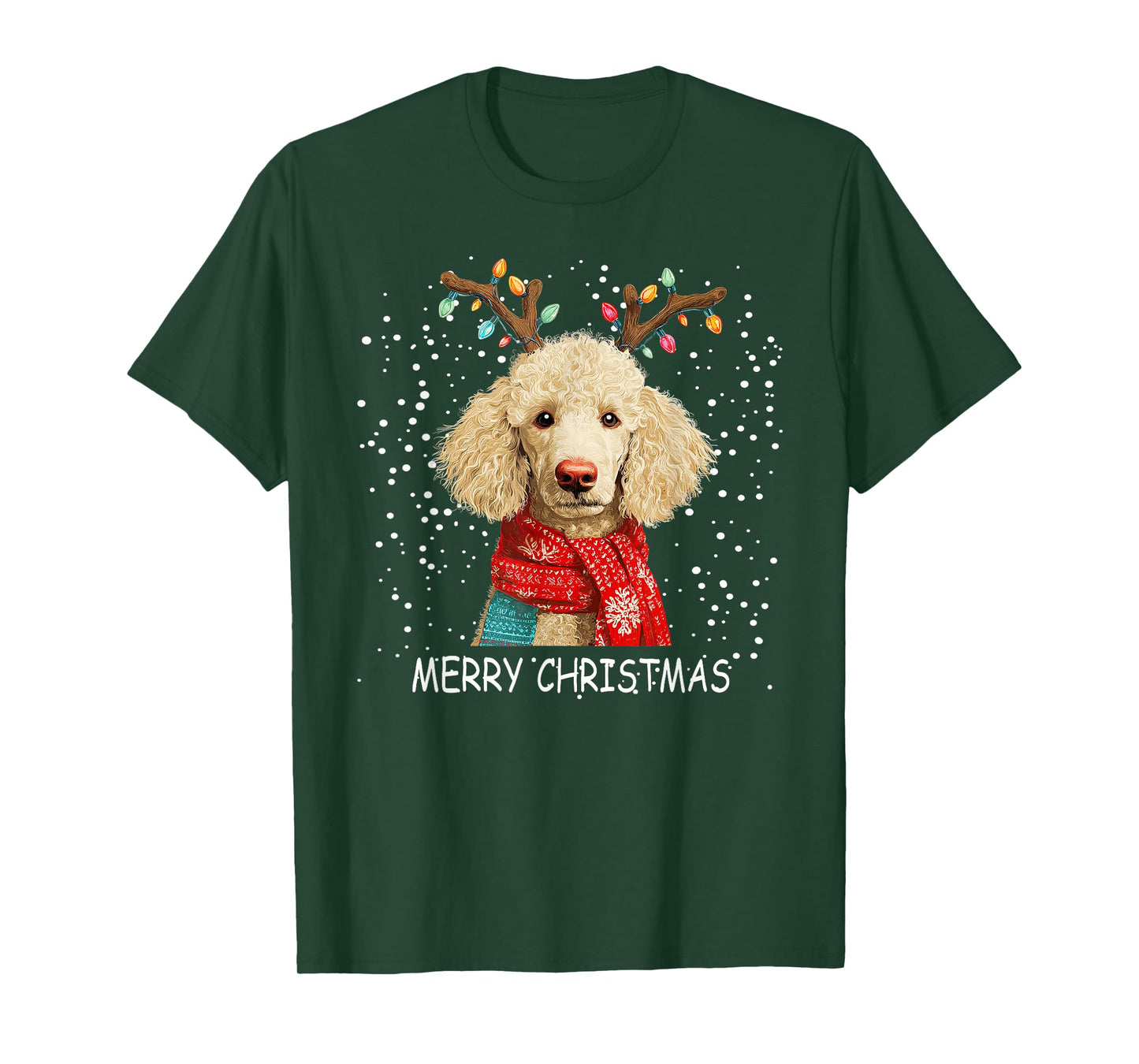 Womens Poodle Dog Xmas Santa Hat Scarf Christmas T-Shirt