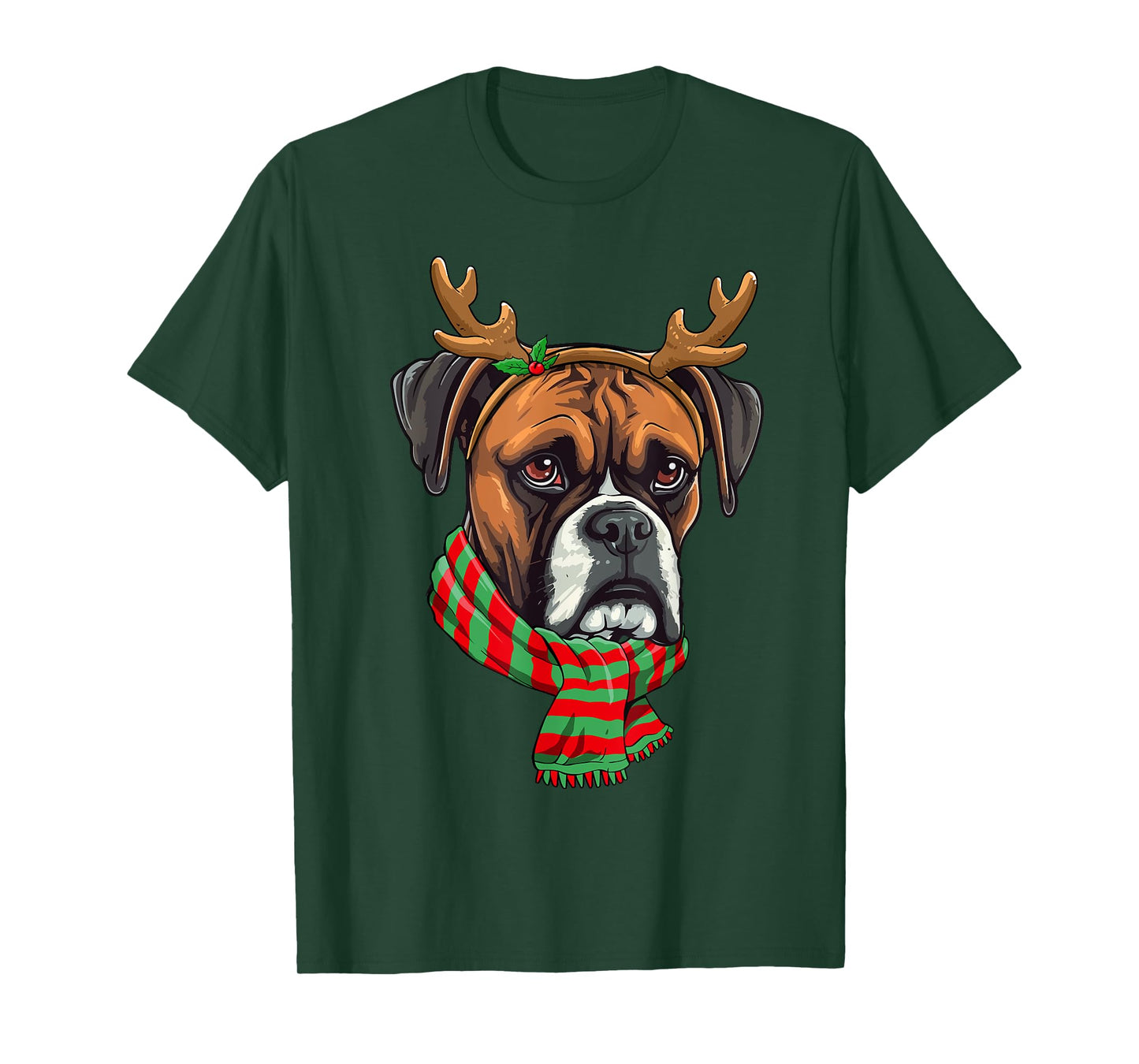 Boxer Dog Christmas Reindeer Santa Hat Funny Xmas T-Shirt
