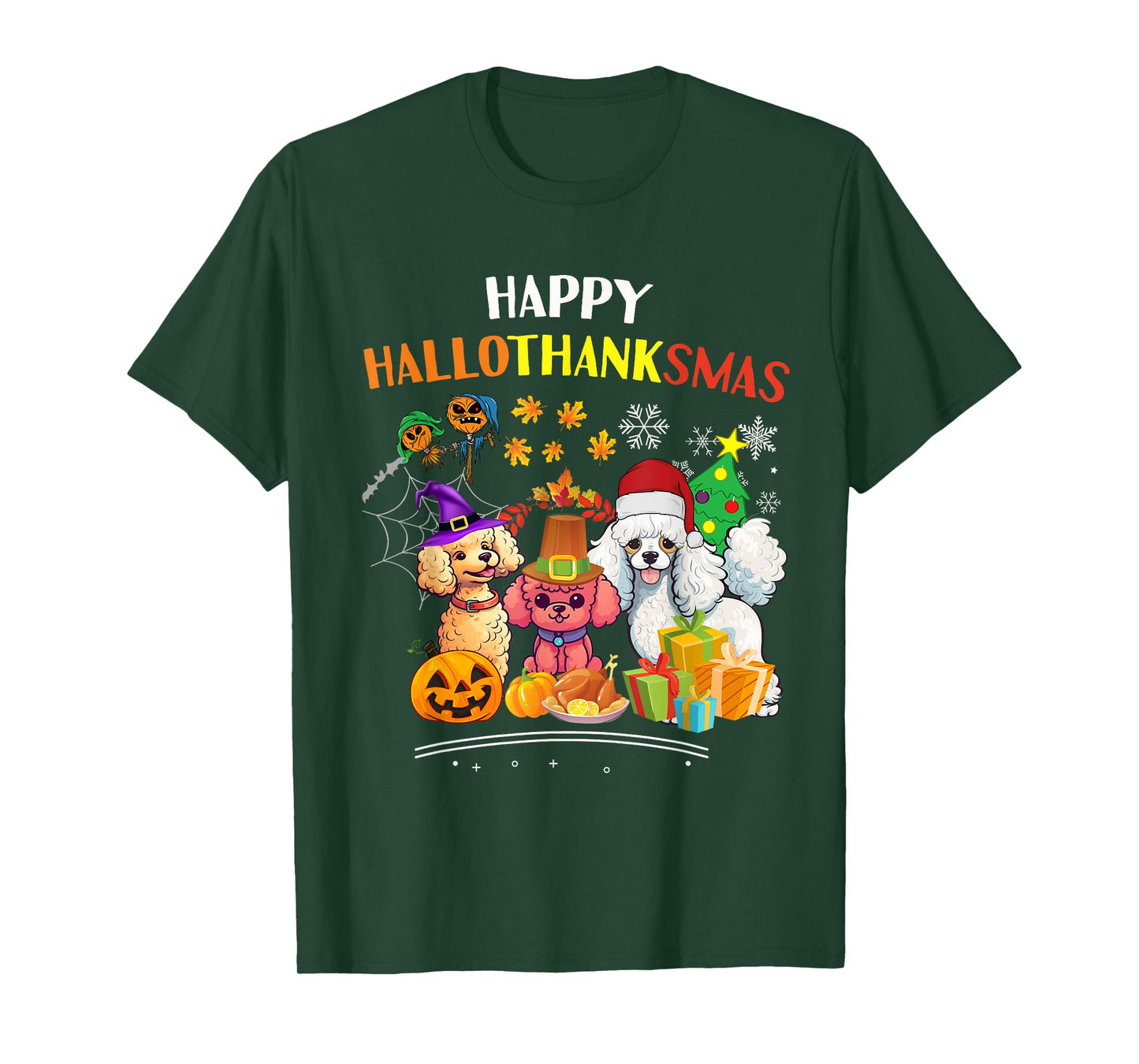 Poodle Dog Halloween Merry Christmas happy Hallothanksmas T-Shirt