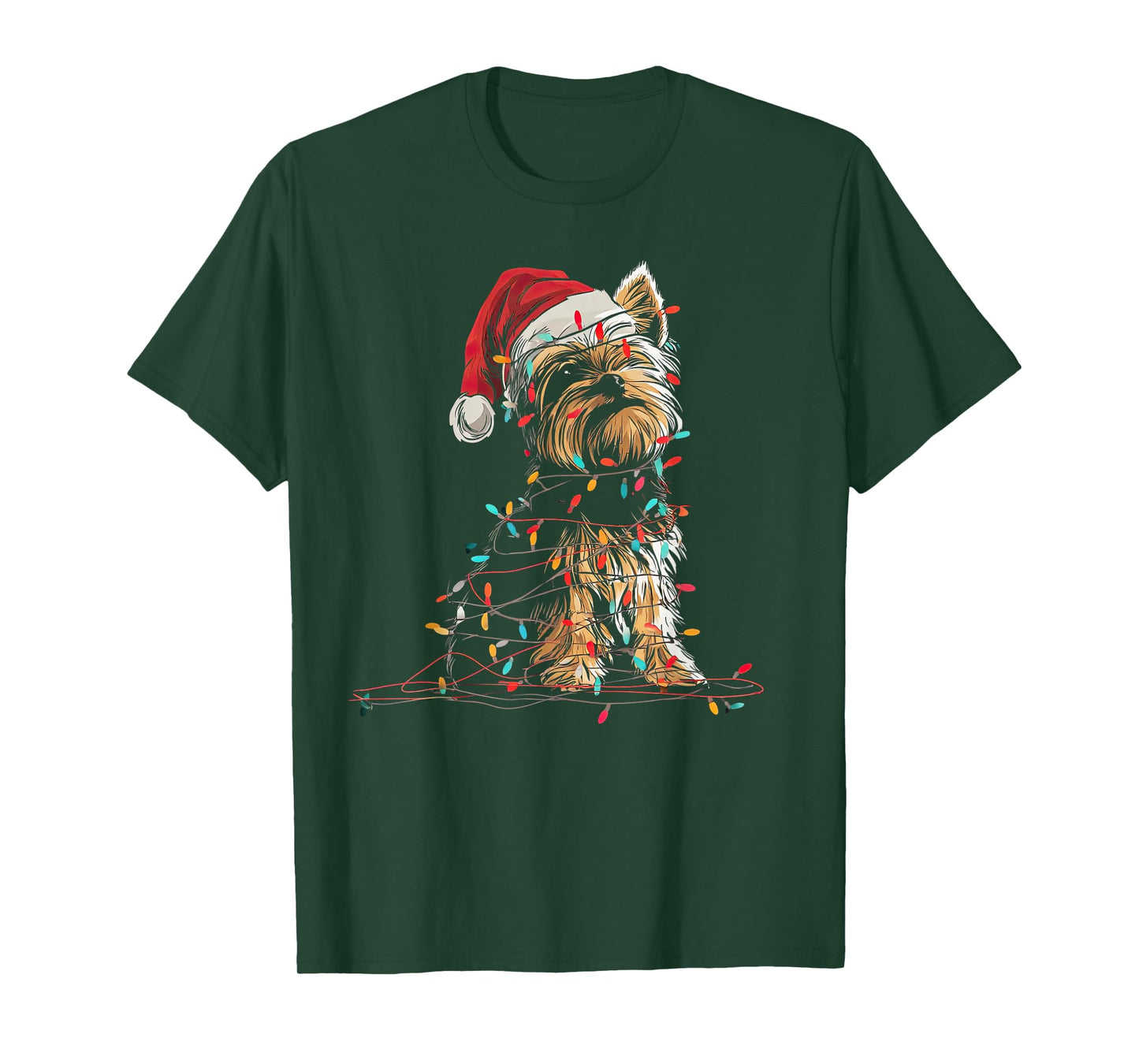 Funny Yorkshire Terrier Christmas Graphics Dog Lights Lover T-Shirt