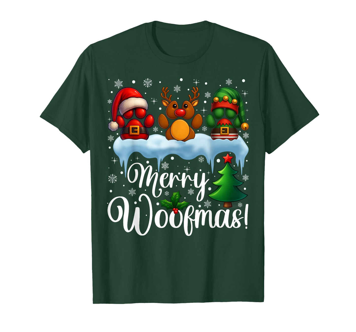 Merry Woofmas Xmas Santa Reindeer ELF Dog Paw Christmas T-Shirt