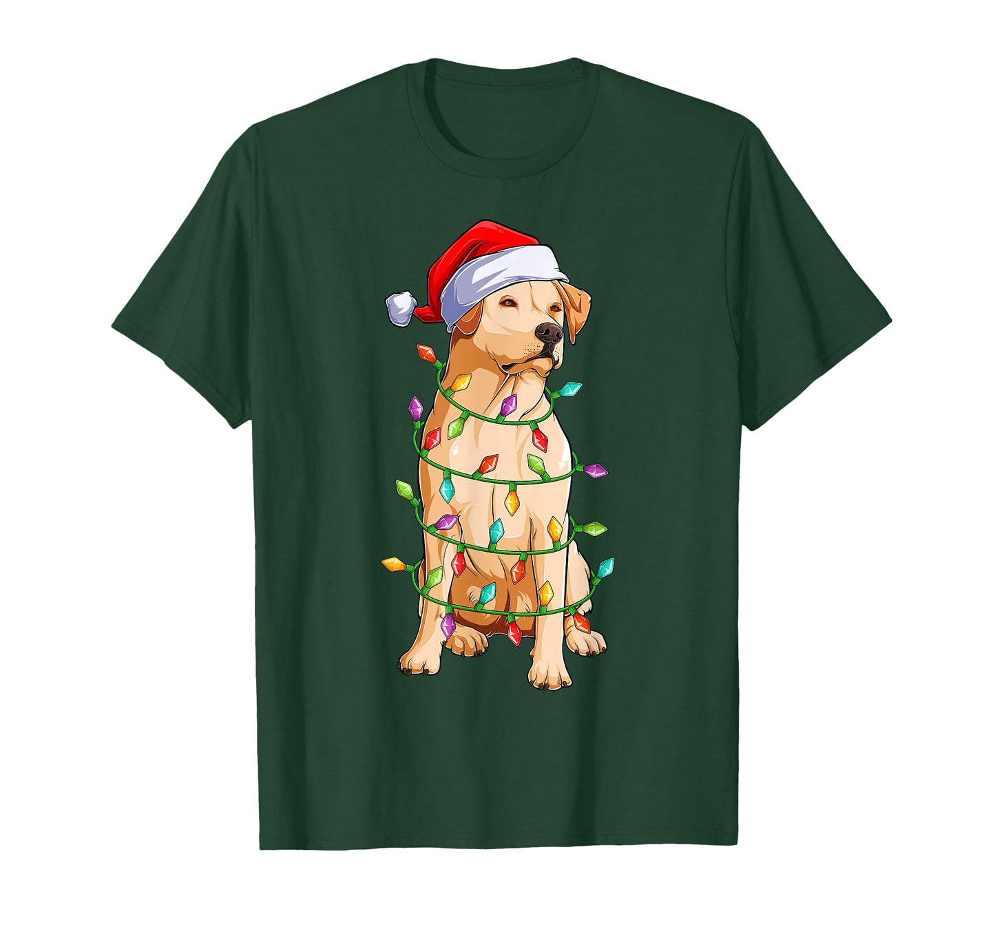 Xmas Lights Santa Hat Labrador Dog Christmas T-Shirt