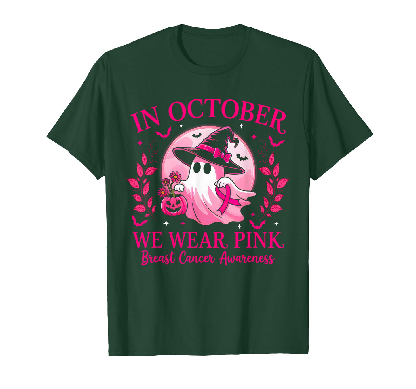 In October We Wear Pink Shirt Ghost Halloween Breast Cancer T-Shirt