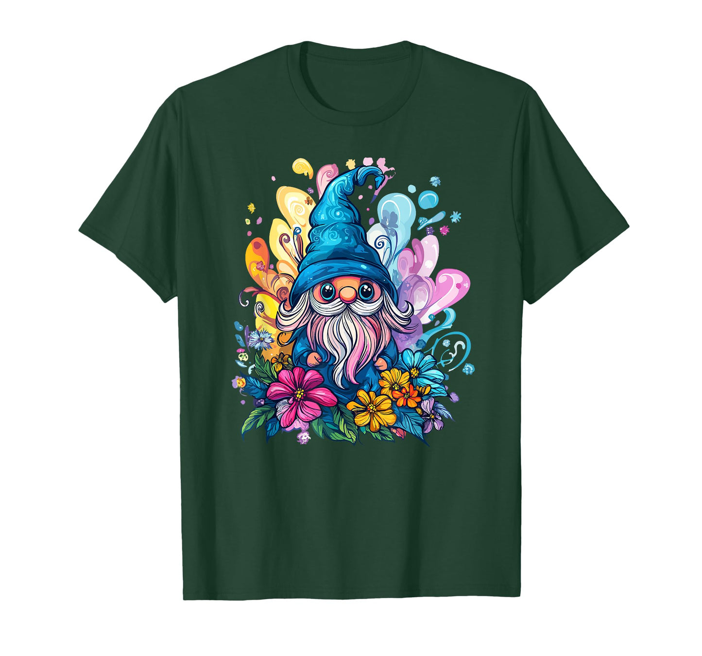 Colorful Gnome Surrounded By Vibrant Flowers T-Shirt